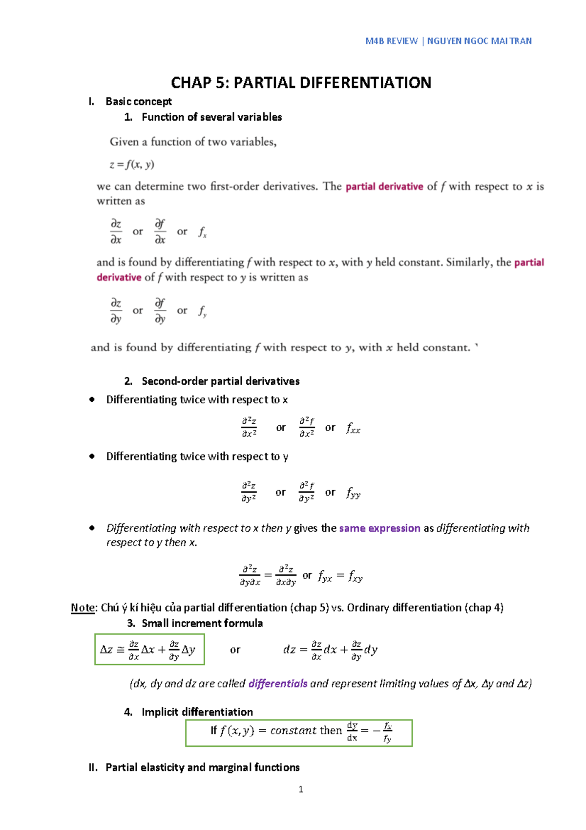 CHAP 5 Review - Partial Differentiation and Elasticity Concepts - Studocu