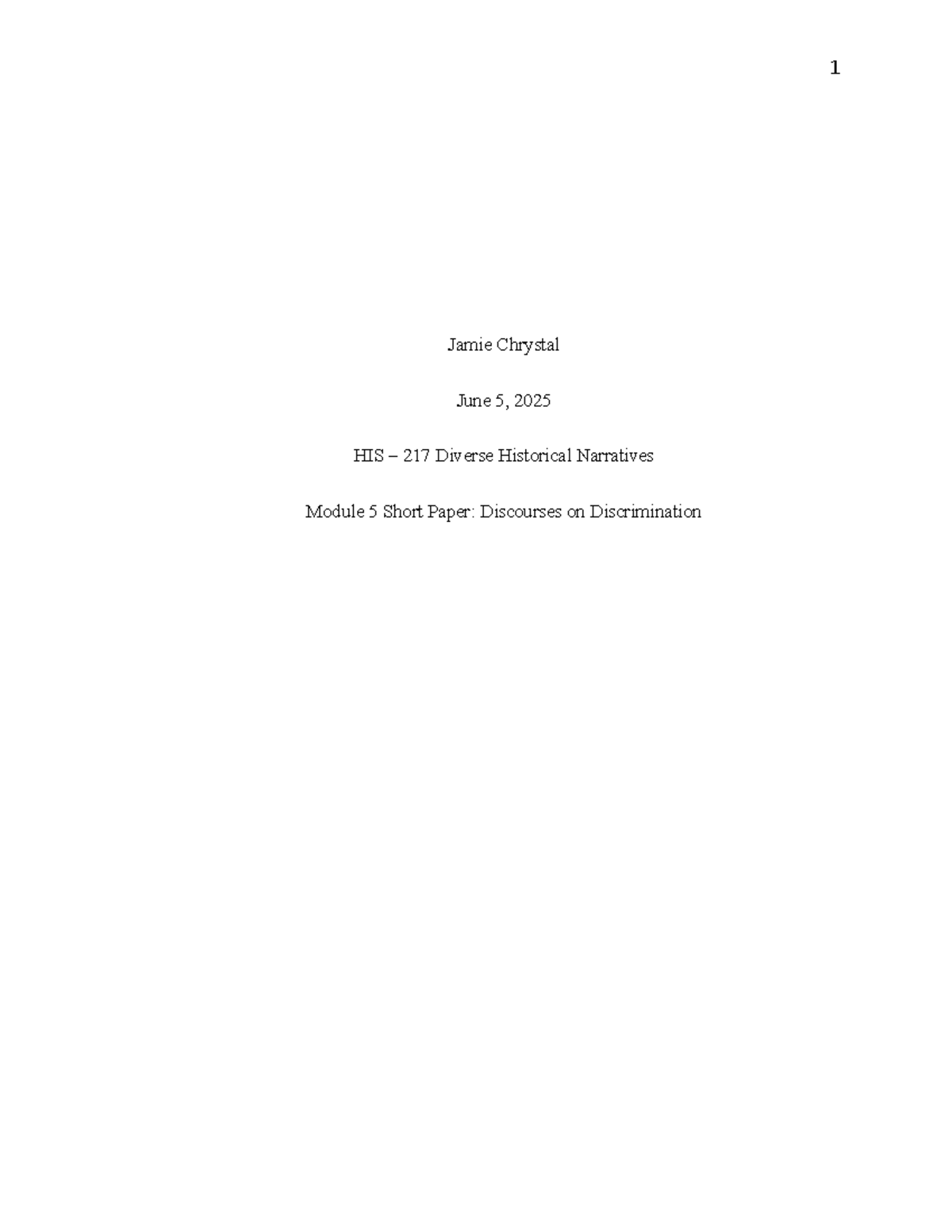 HIS 217 Module 5 Short Paper: Discourses on Gender Discrimination - Studocu