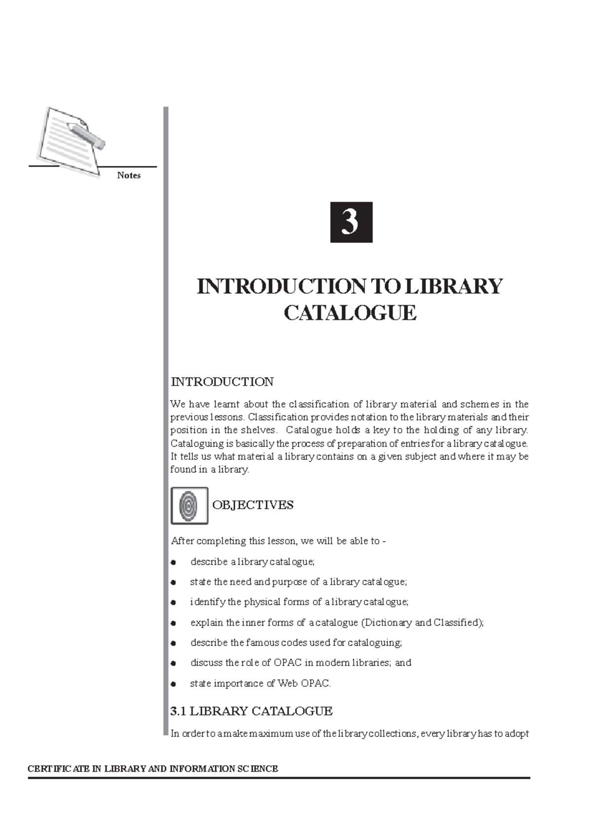 CERTIFICATE IN LIBRARY AND INFORMATION SCIENCE: Library Catalogue ...