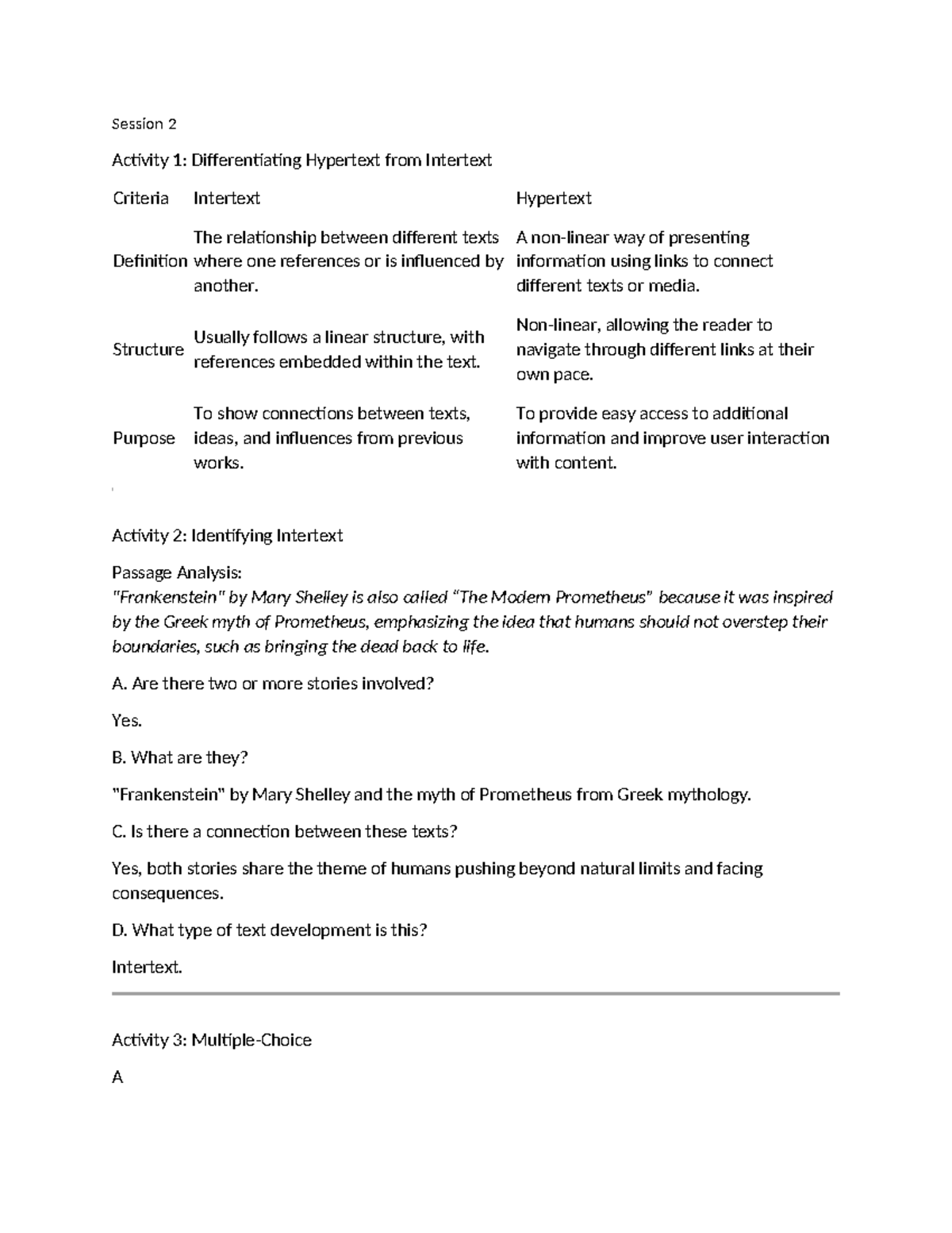 Session 2: Differentiating Hypertext and Intertext Activities - Studocu