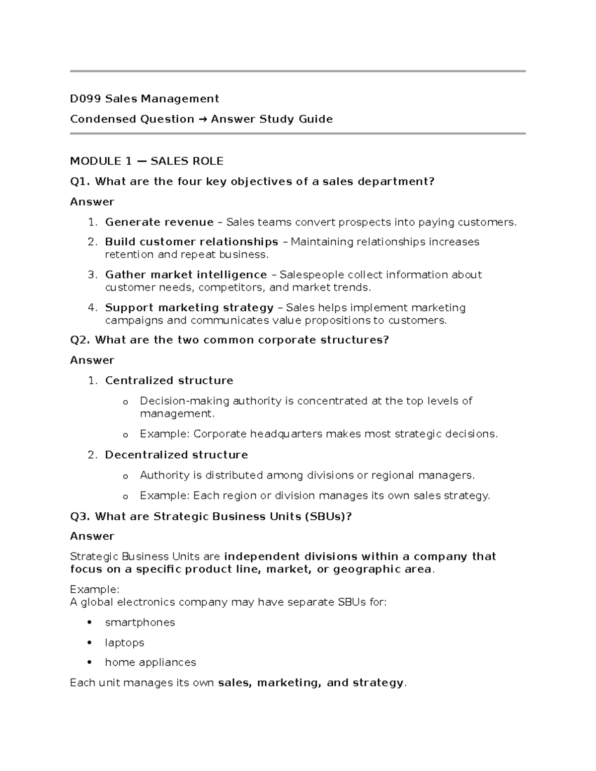 D099 Sales Management Study Guide: Key Concepts and Practices - Studocu