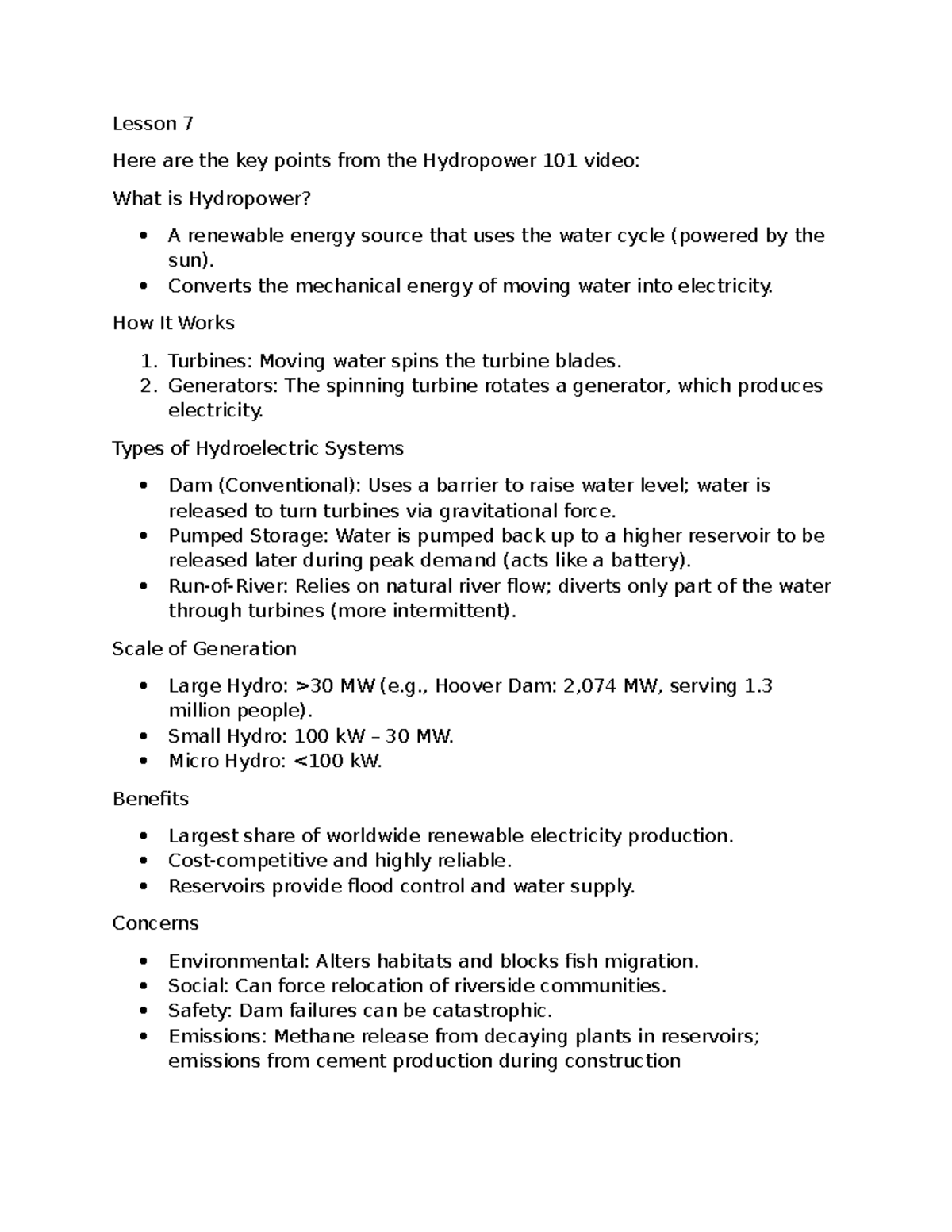 PHYS 273 Lesson 7 & 8: Hydropower and Renewable Energy Overview - Studocu