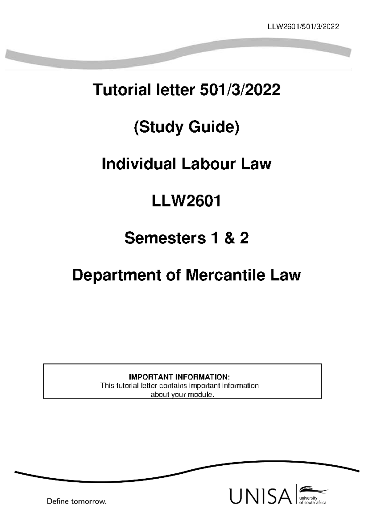 LLW2601 Study Guide - LLW2601/501/ 3 / 2022 Tutorial letter 501/3/202 2 ...