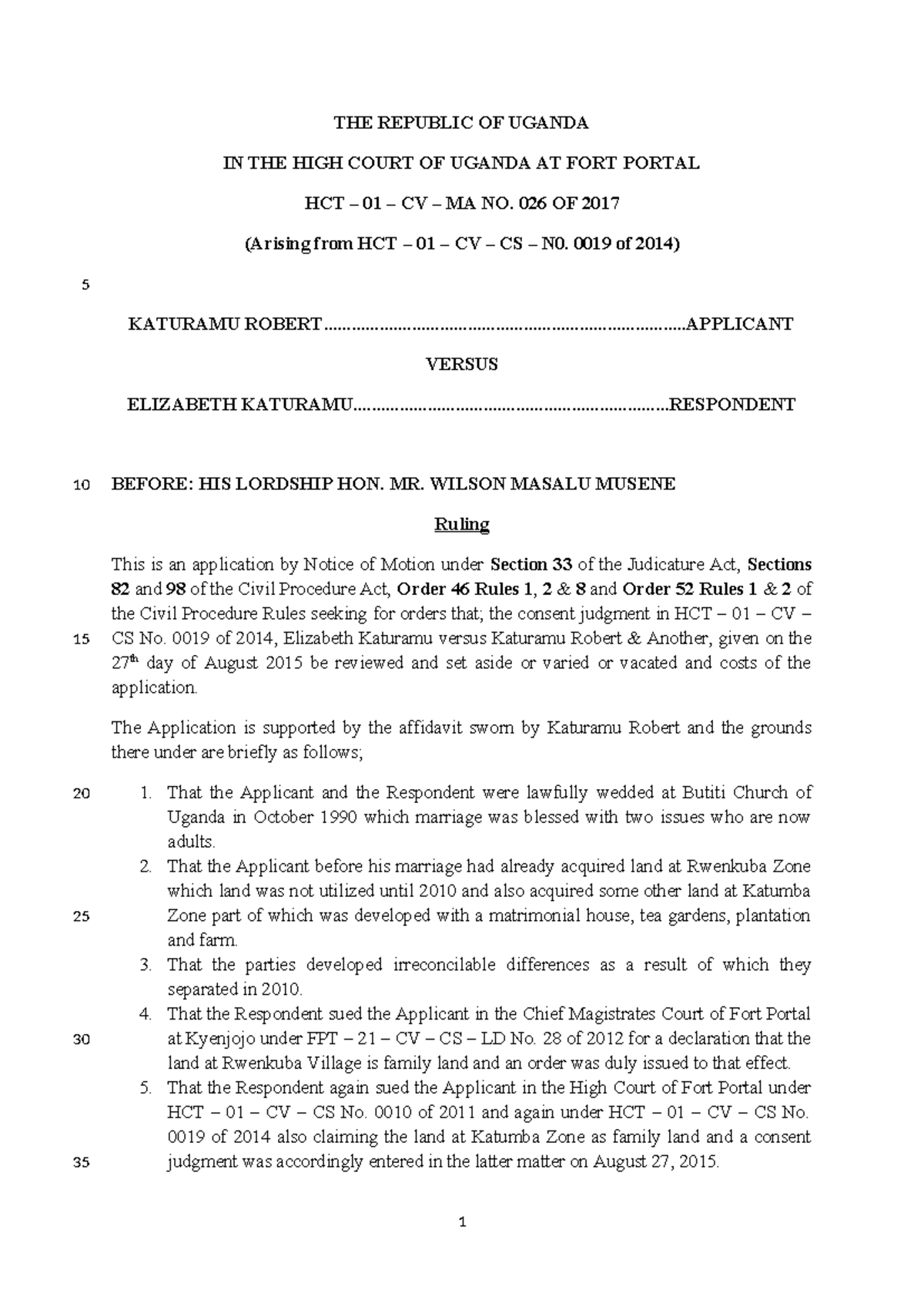 Katuramu v Katuramu: Review of Consent Judgment (HCT 01 CV MA No. 026 ...