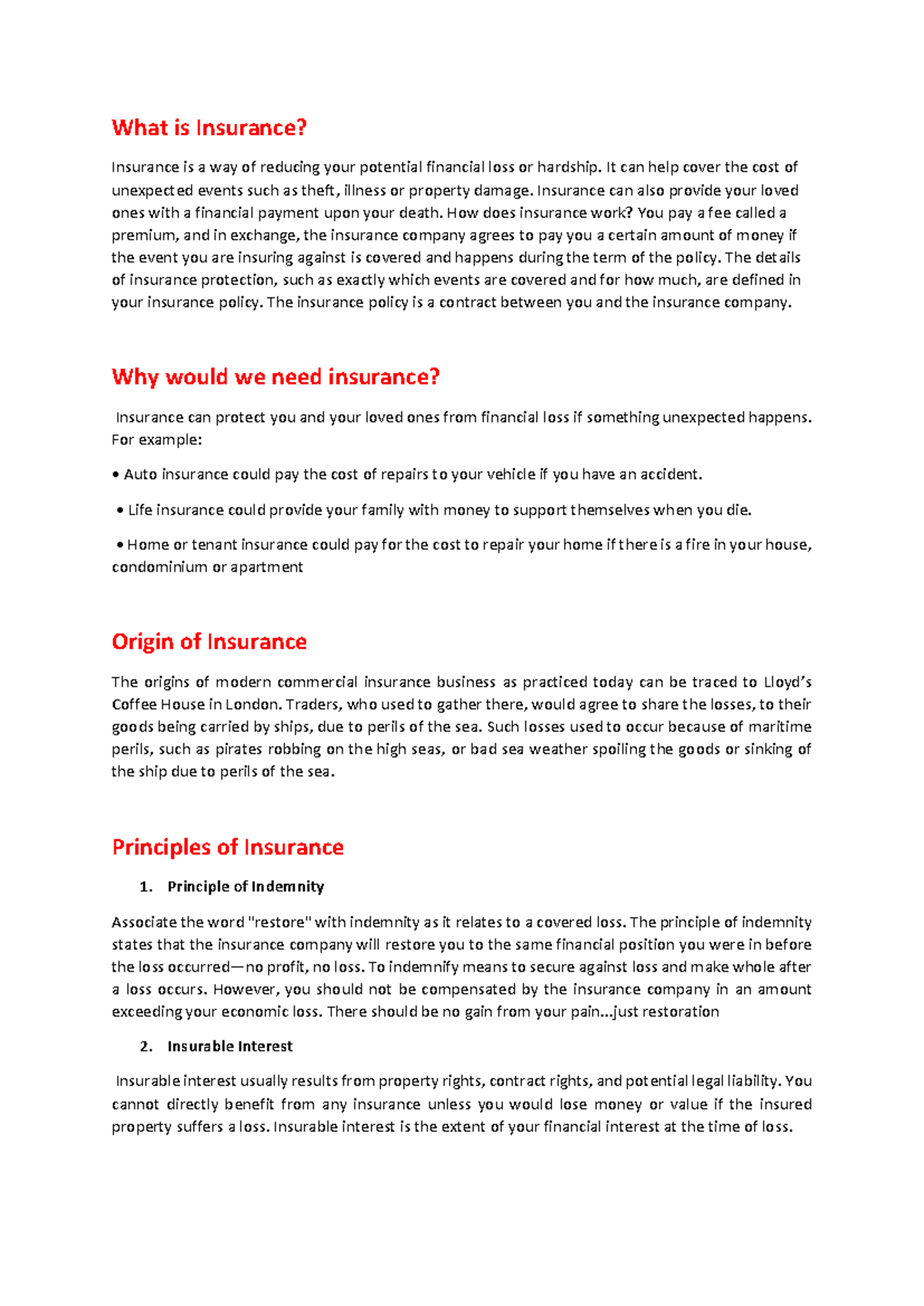 Introduction to Insurance: Principles and Basic Terms Explained - Studocu