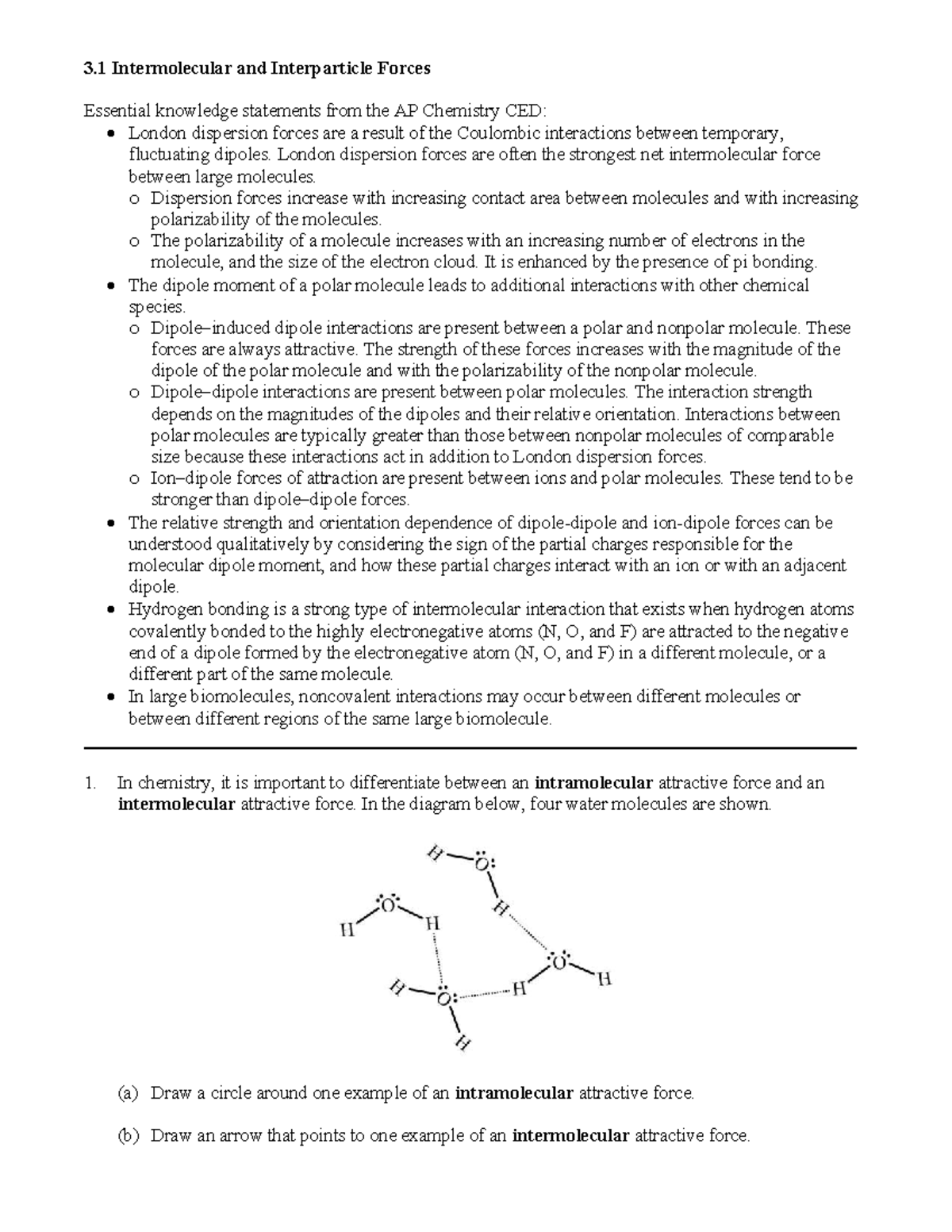 Topic 3 - AP Chemistry Practice: Intermolecular Forces and Boiling ...