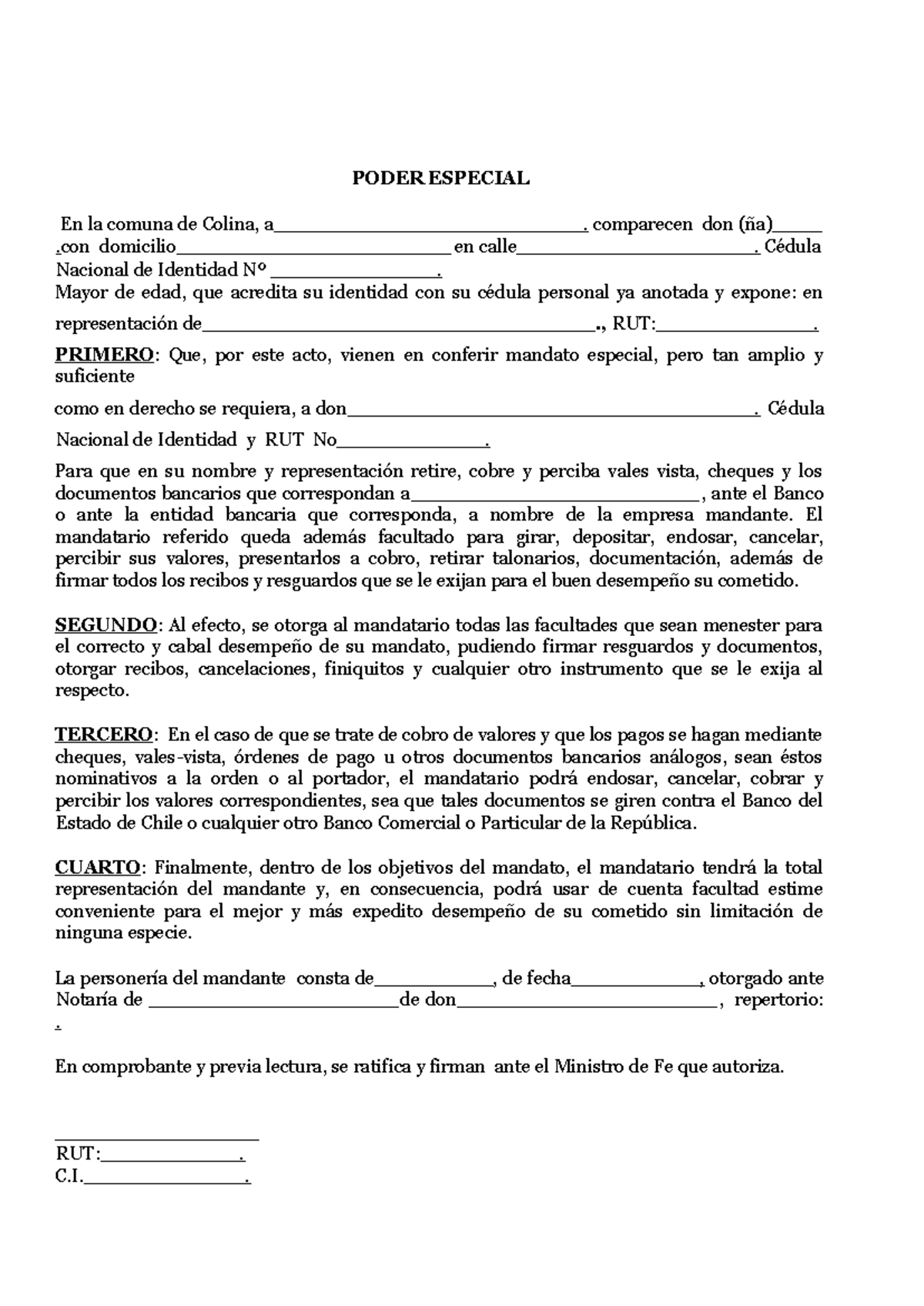 Poder Especial Bancario en Representación: Documentos y Facultades ...