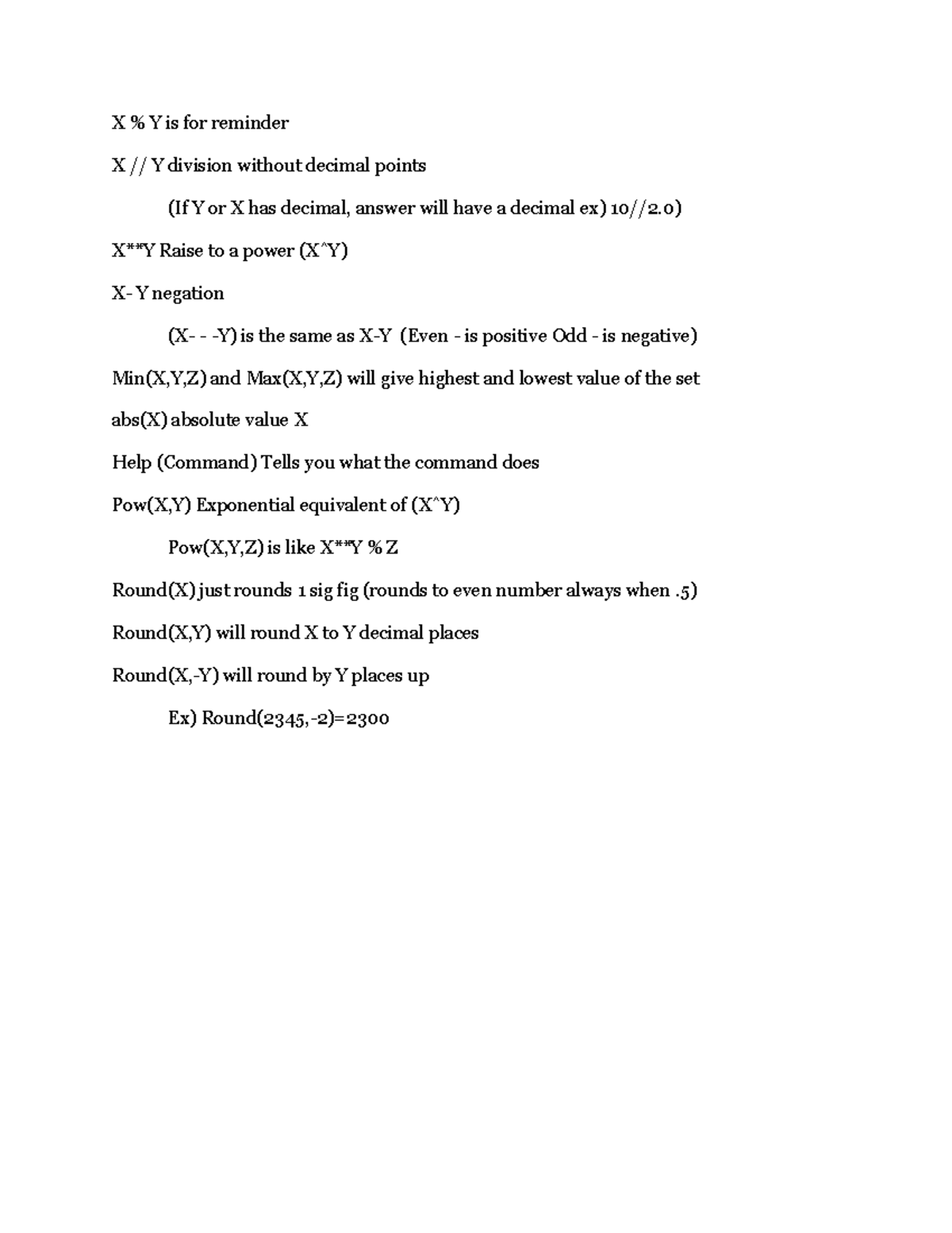 CSC Python Function & Operators Study Notes - Studocu