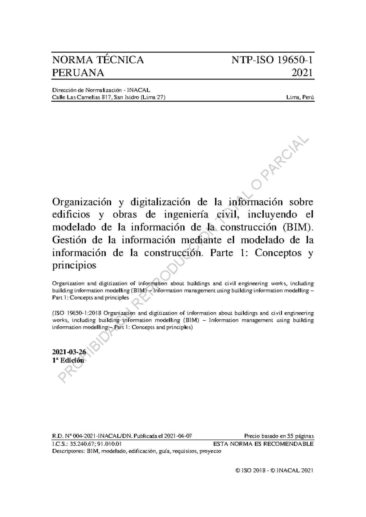 NTP-ISO 19650-1: Organización y Digitalización de Información en Construcción - Document Preview