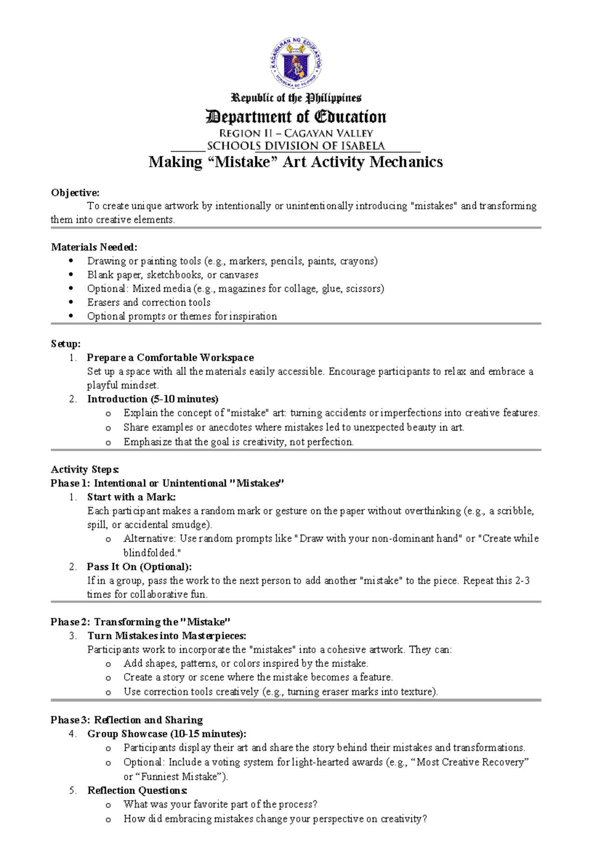 Final Project Rdelc: Mechanics of Creativity Through Mistakes - Studocu