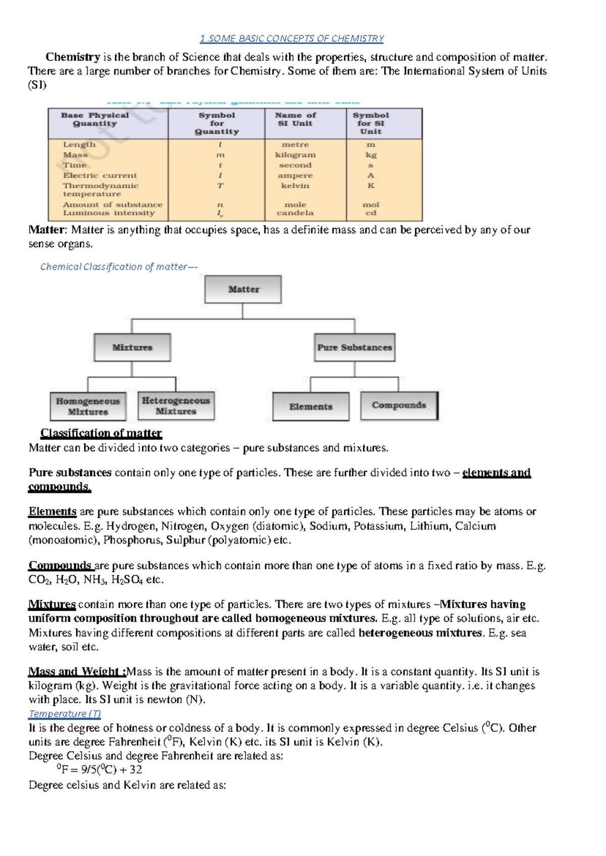 Class 11 Chemistry Notes: Basic Concepts and Atomic Structure - Studocu