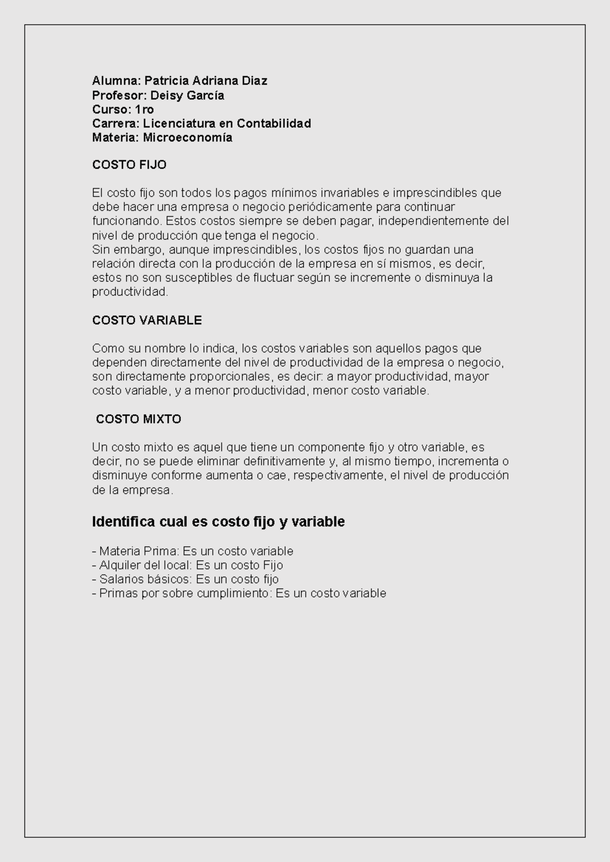 Microeconomía Costos Fijos y Variables - Deisy Garcia's insights