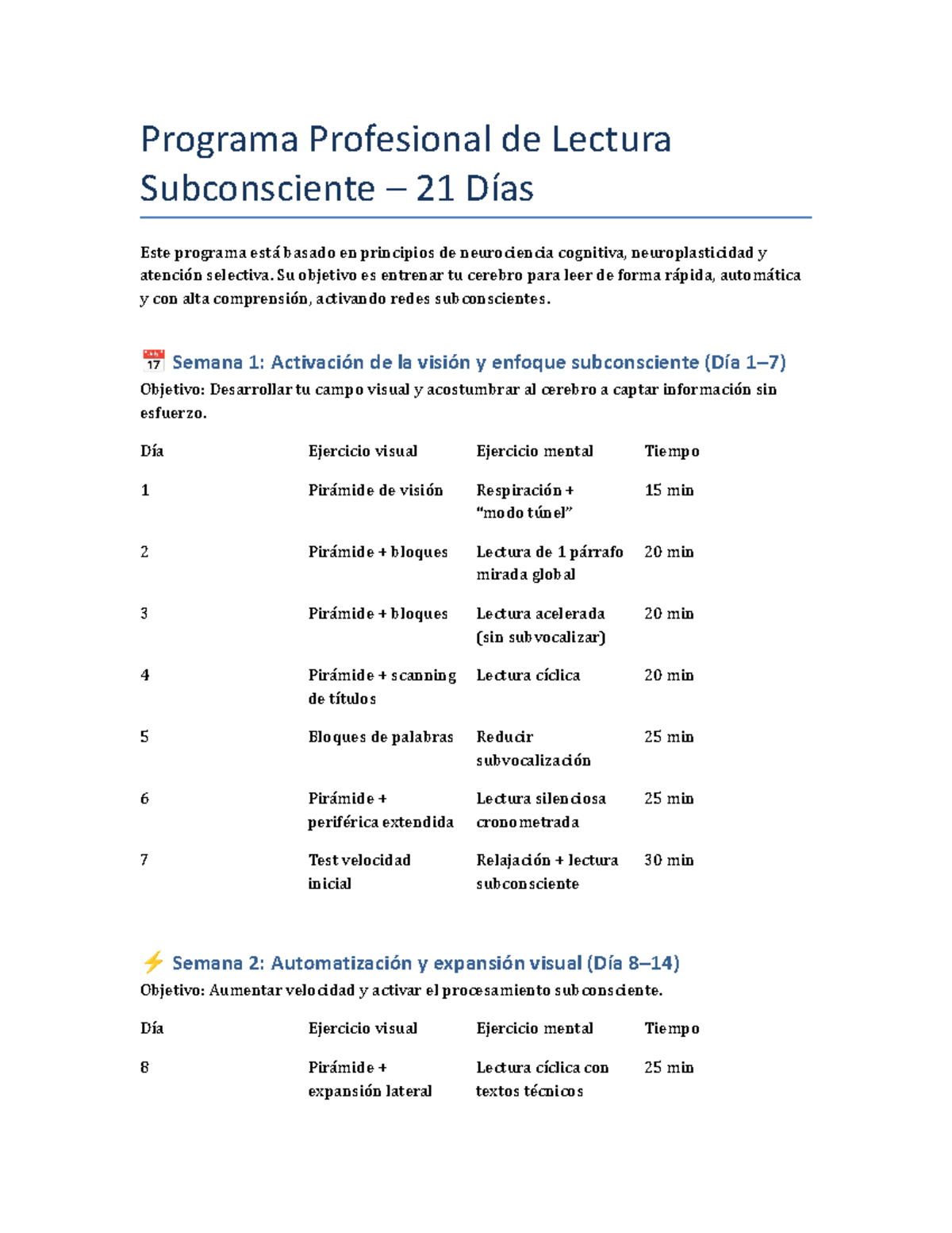 Programa Profesional de Lectura Subconsciente: 21 Días de Entrenamiento - Document Preview
