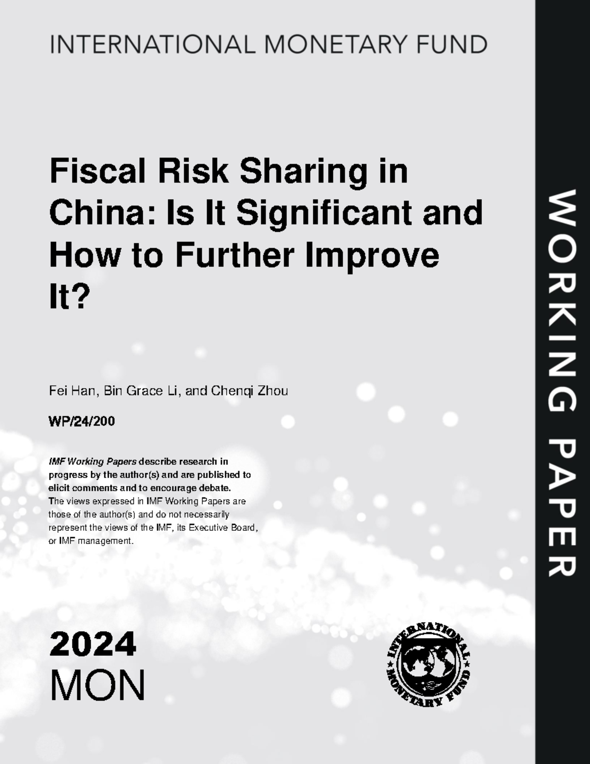 IMF Working Paper 2024: Enhancing Fiscal Risk Sharing in China - Studocu