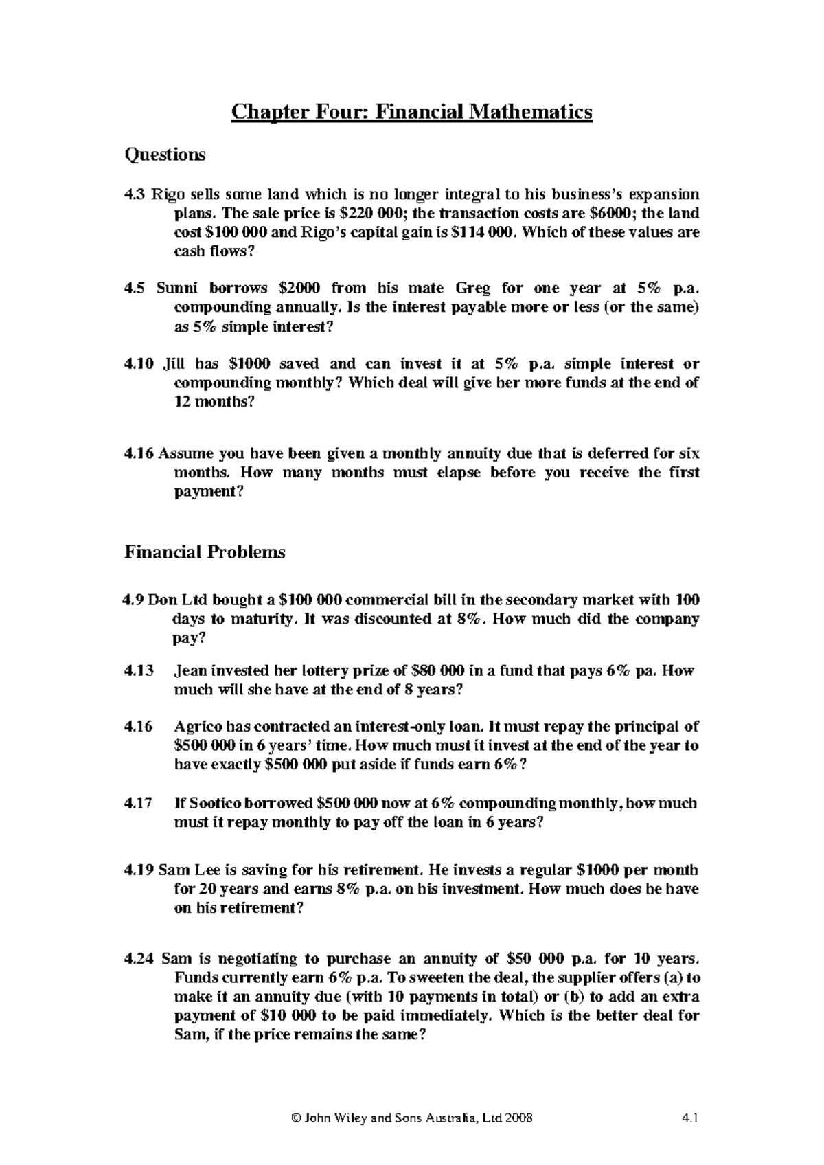 Ch 4 Tutorial Questions on Financial Mathematics Concepts - Studocu