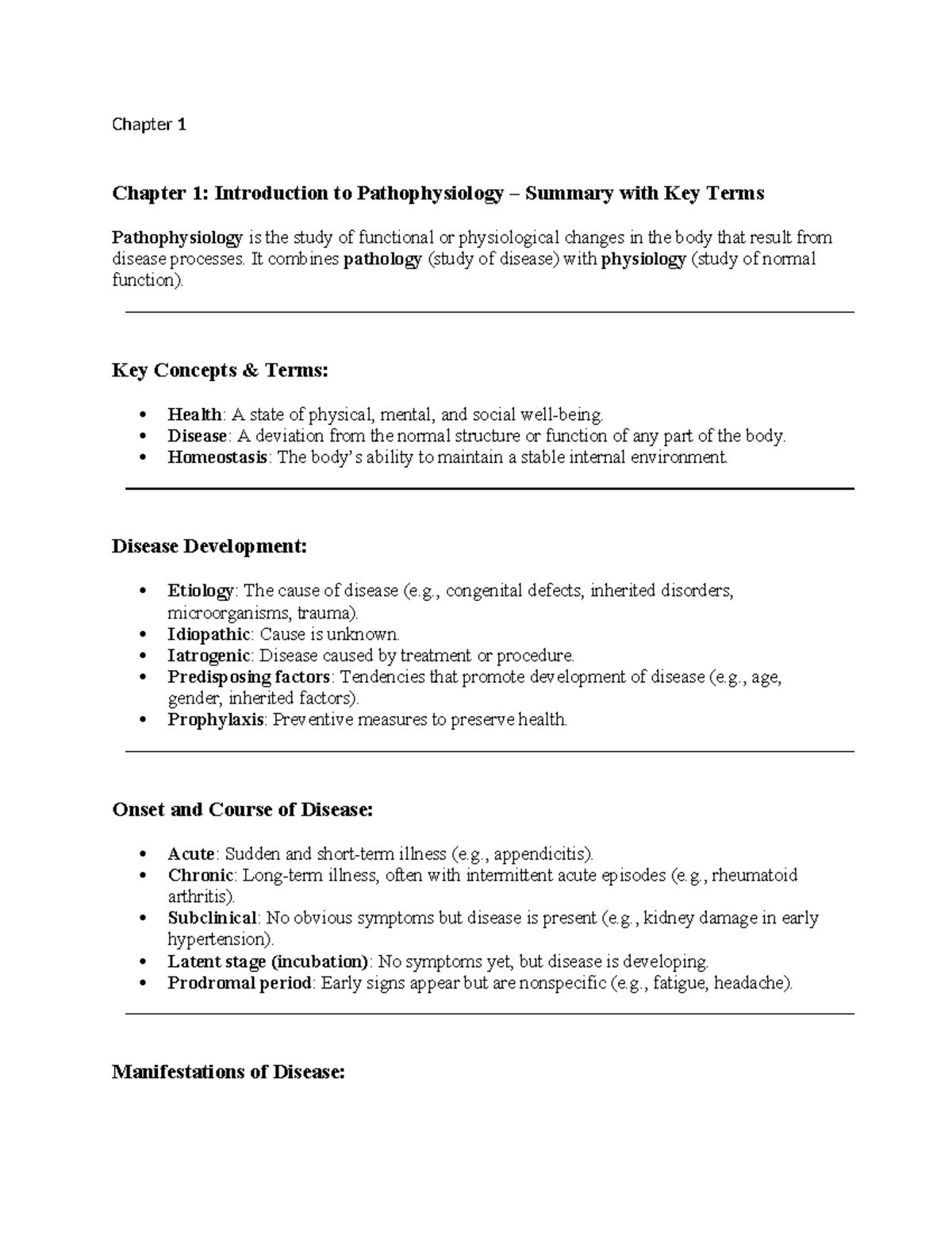 Exam 1 Overview: Pathophysiology Key Concepts and Terms - Studocu