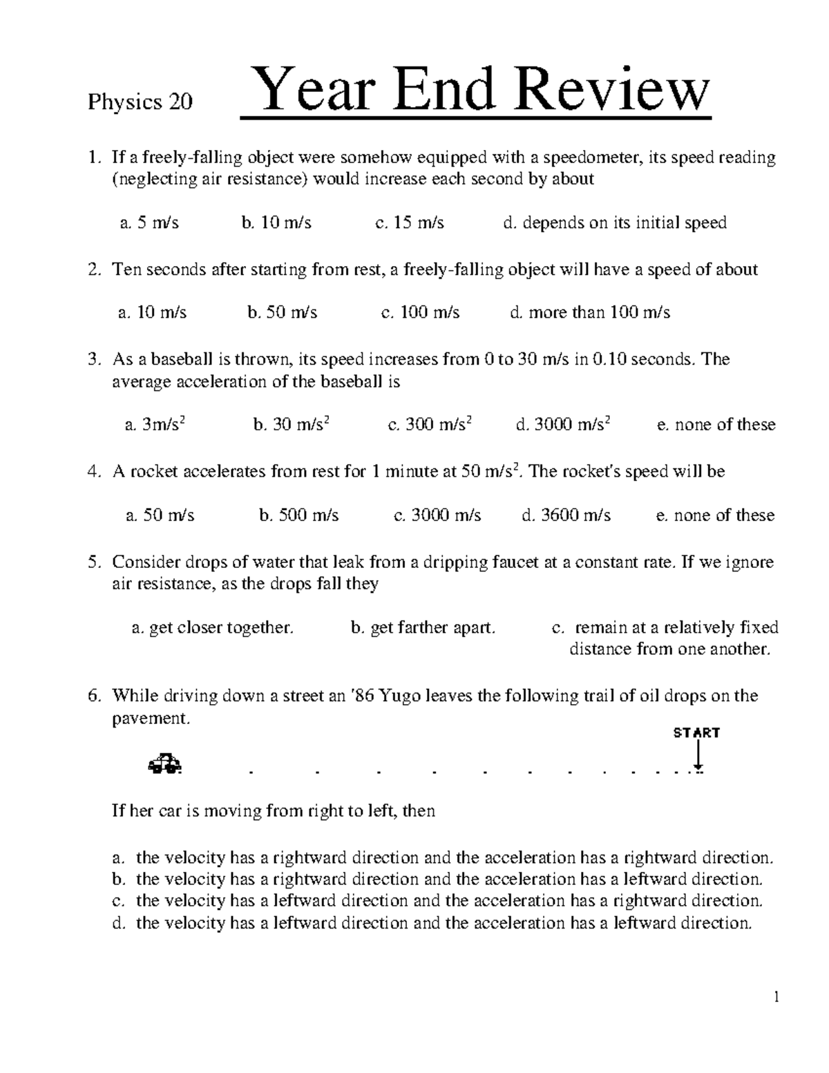 Physics 20 Year End Review: Key Concepts and Practice Questions - Studocu