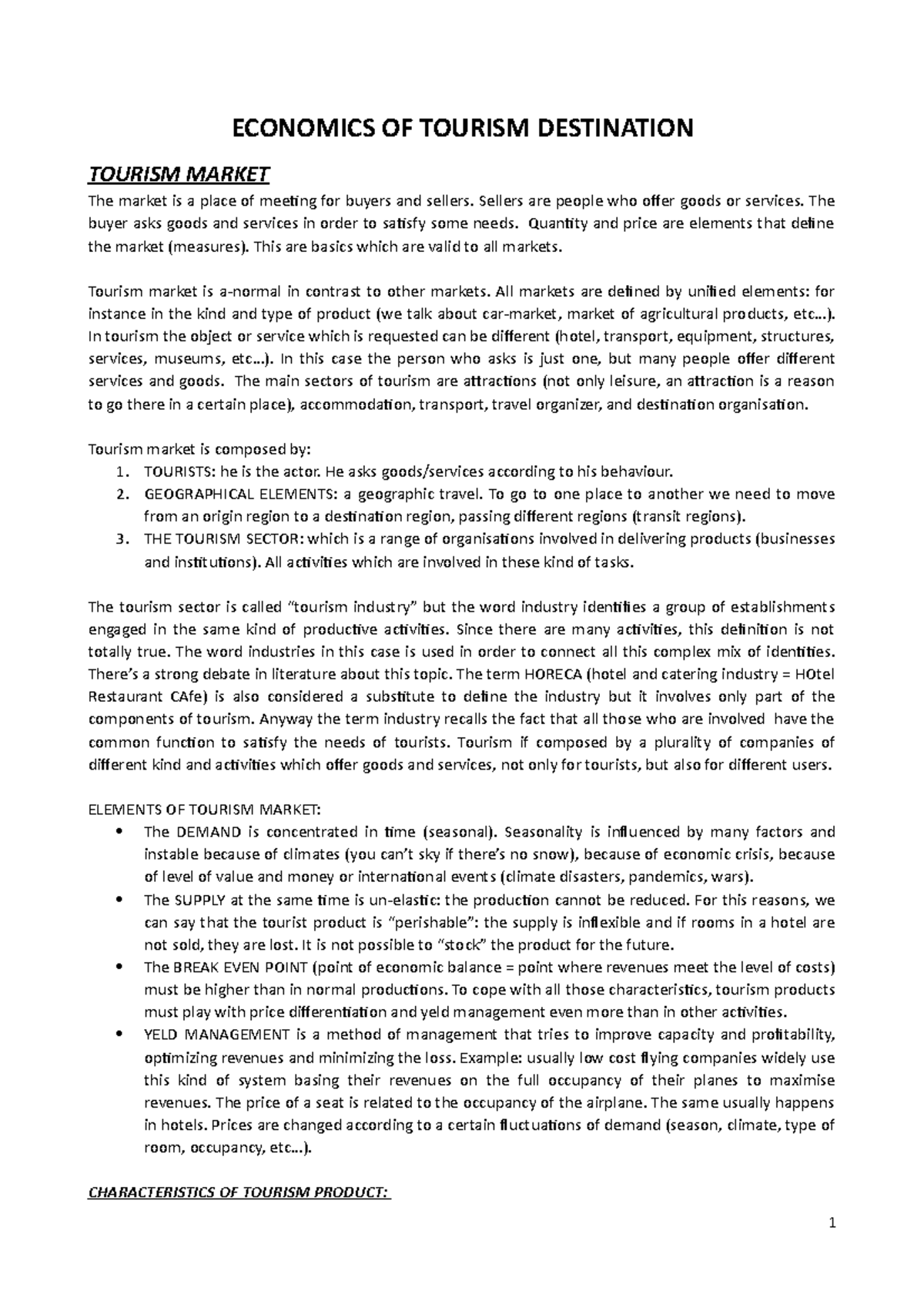 Economics of Tourism Destination: Key Insights and Concepts - Studocu