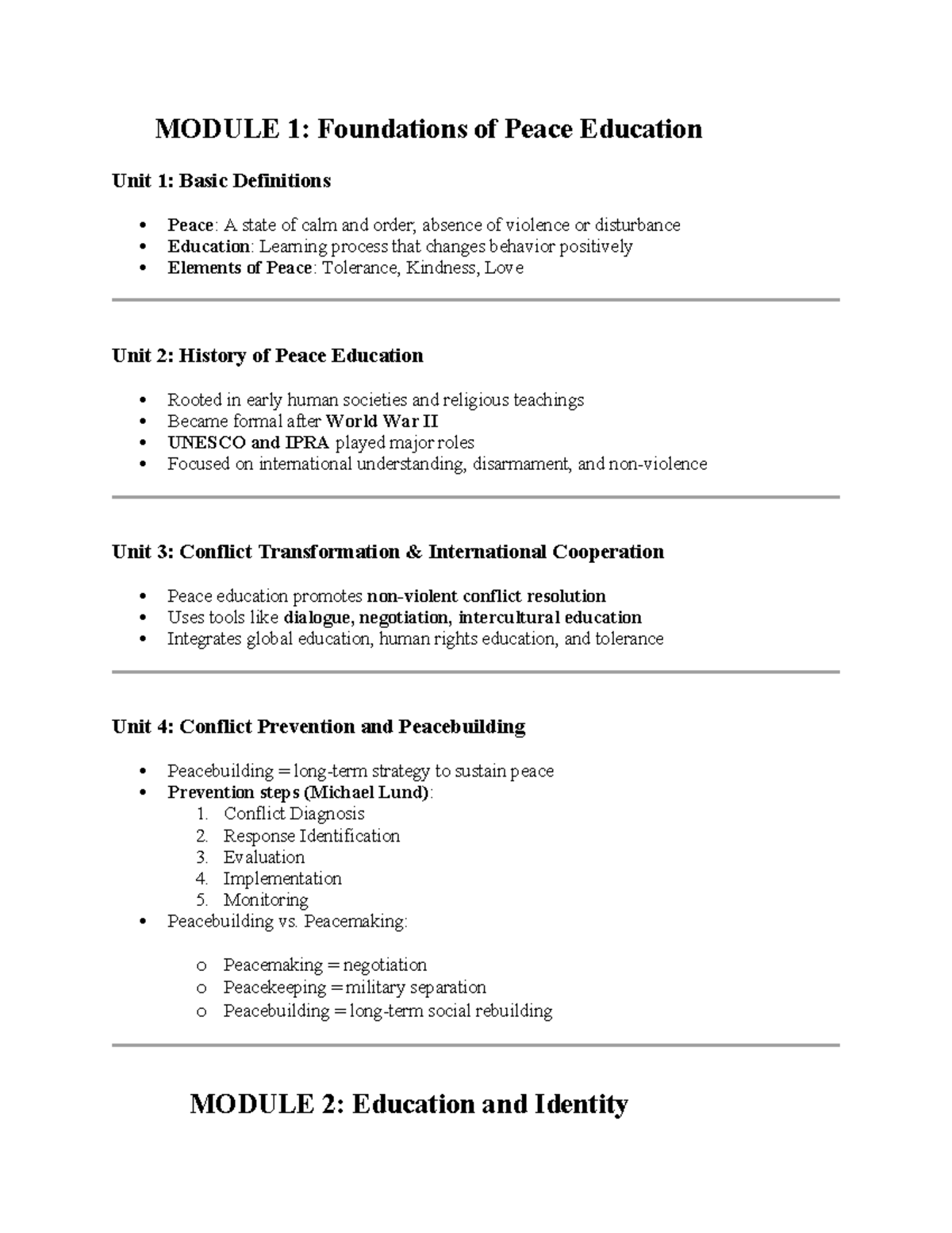 Module 1: Foundations of Peace Education (PCR 113) - Key Concepts ...