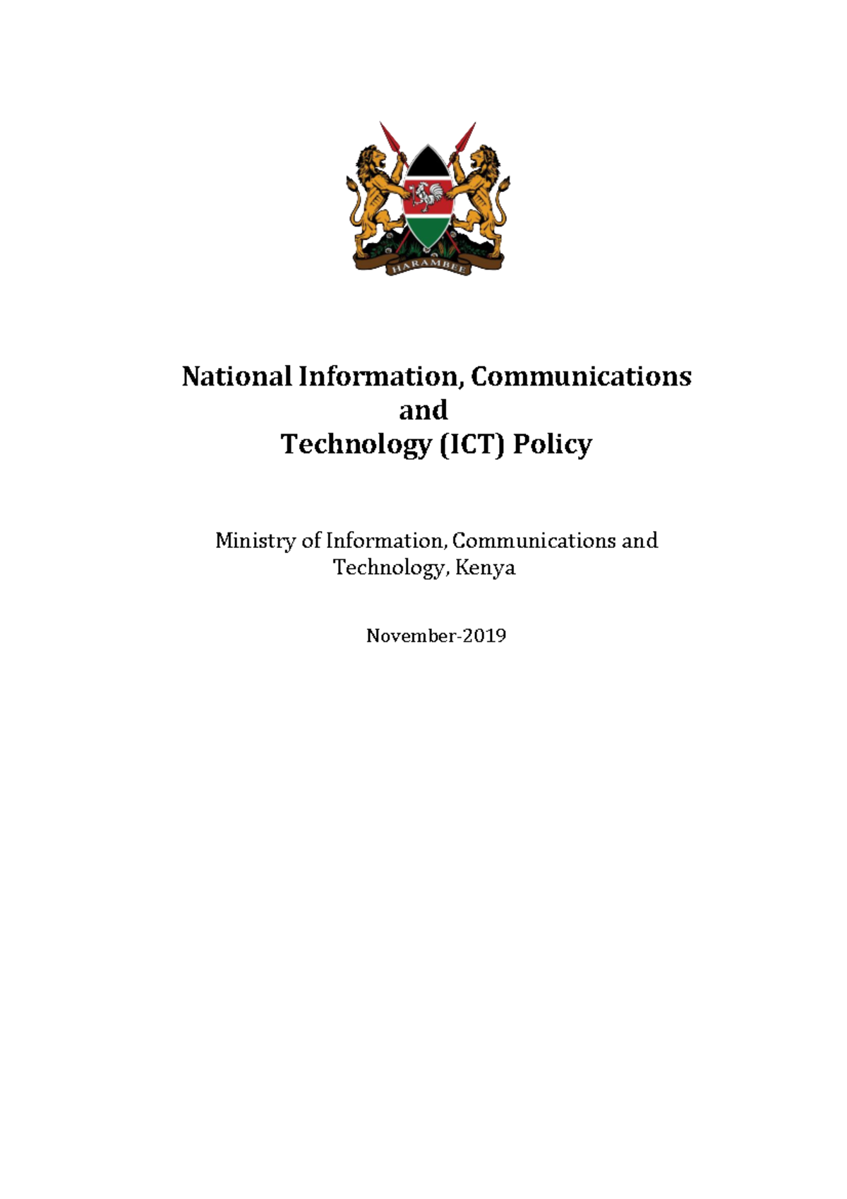 National ICT Policy 2019: Framework for Kenya's Digital Transformation ...