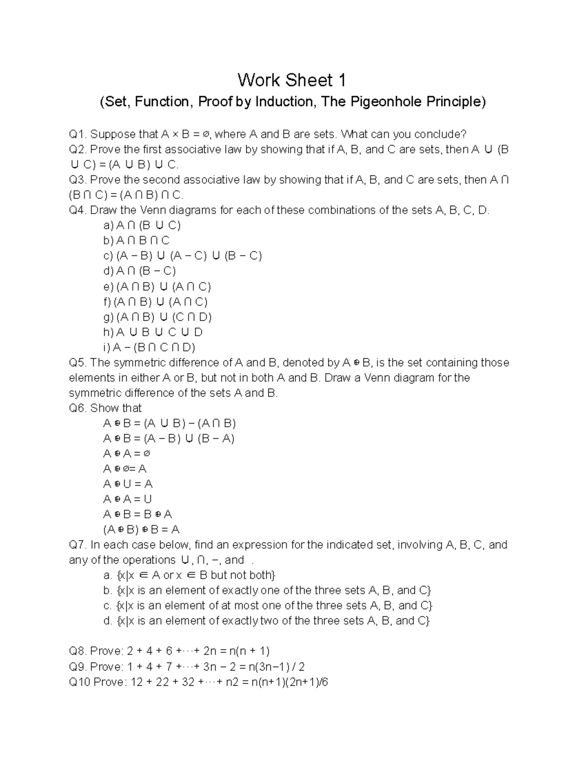 WS0SFC - Worksheet 1: Sets, Functions, Proofs & Principles - Studocu