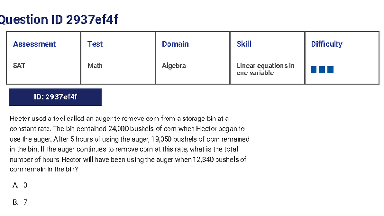 SAT Math Assessment Test: Algebra & Linear Equations - Studocu