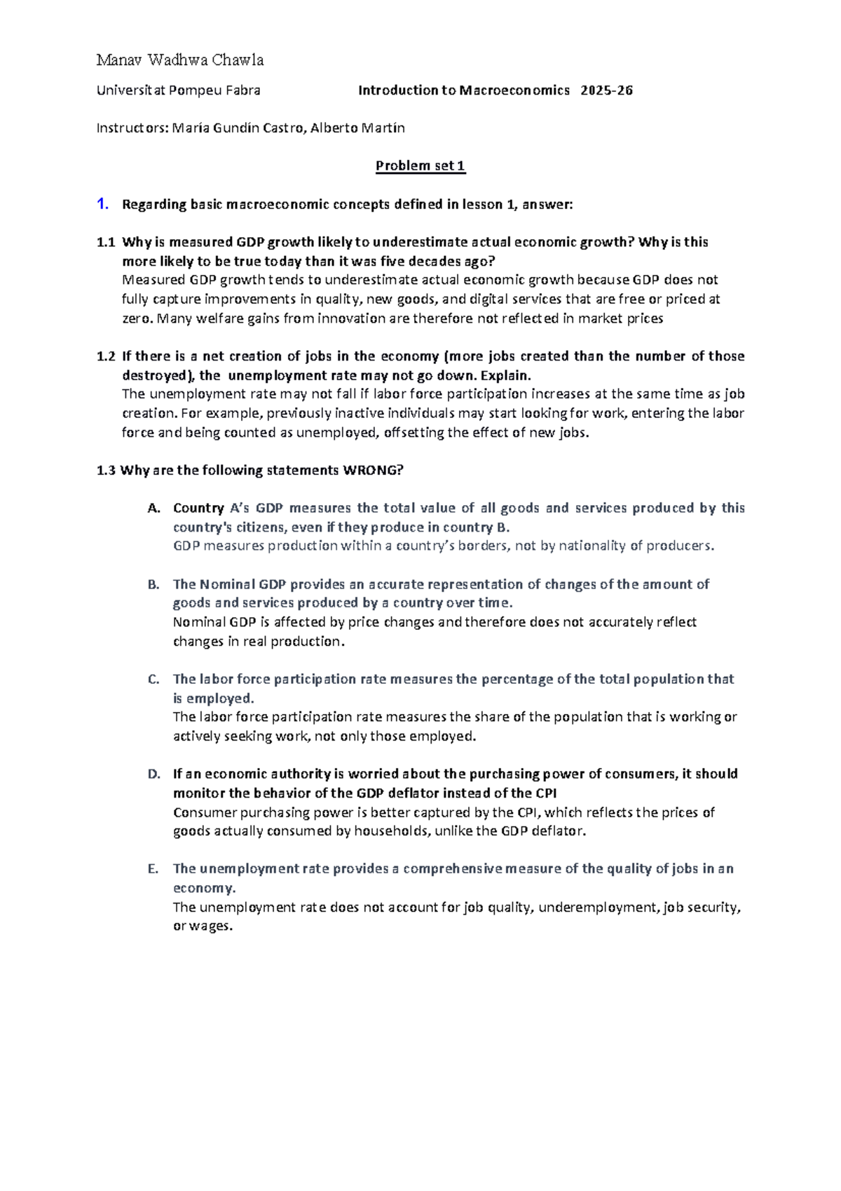 PS 1 2026: Macroeconomic Concepts & GDP Analysis - Manav Wadhwa - Studocu