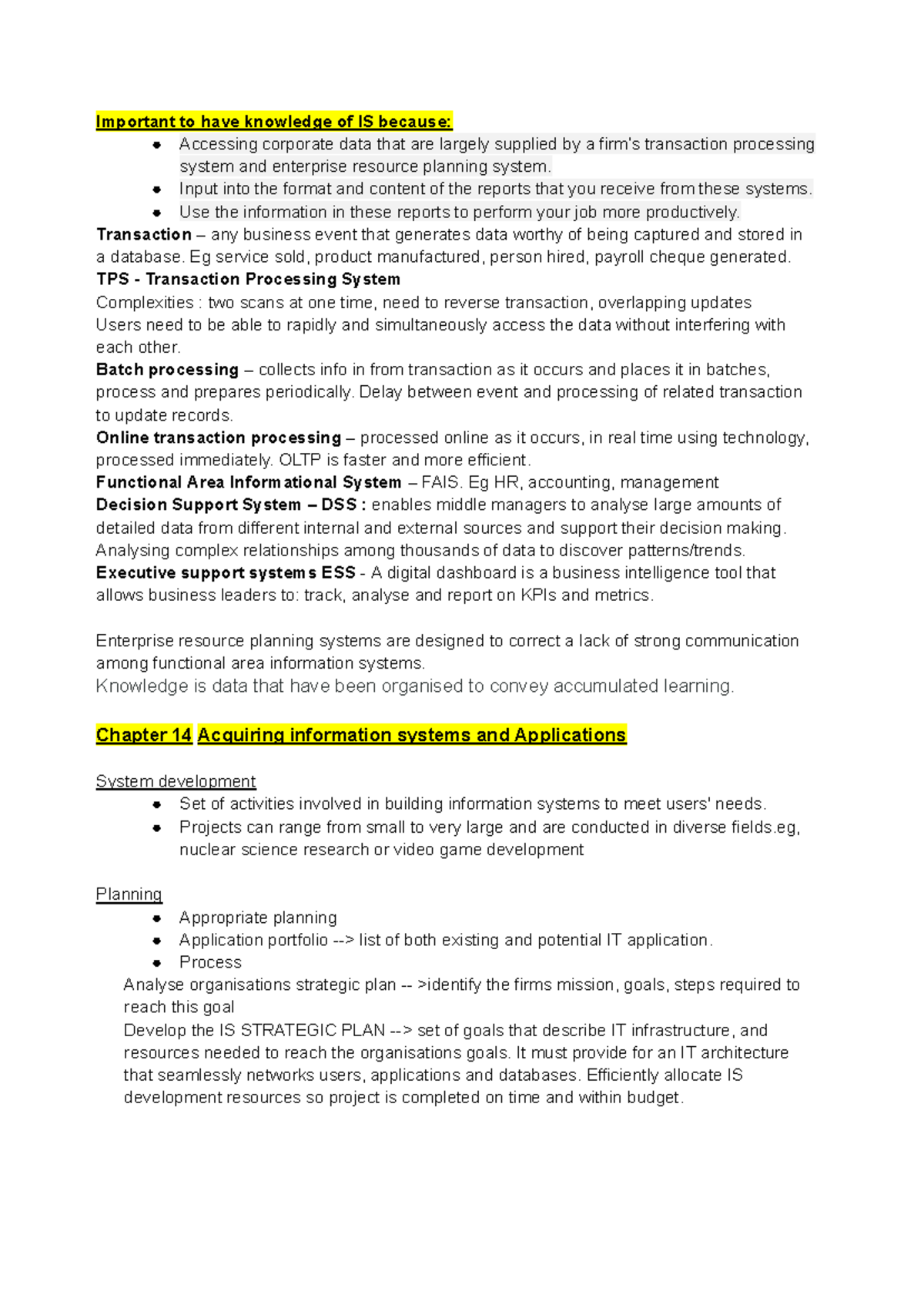 IS Notes: Understanding Transaction Processing & Decision Support ...