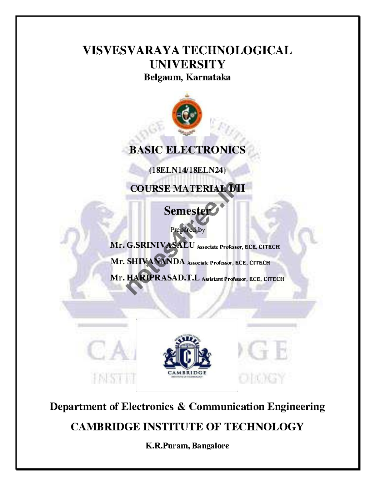 VTU Notes - VISVESVARAYA TECHNOLOGICAL UNIVERSITY Belgaum, Karnataka ...