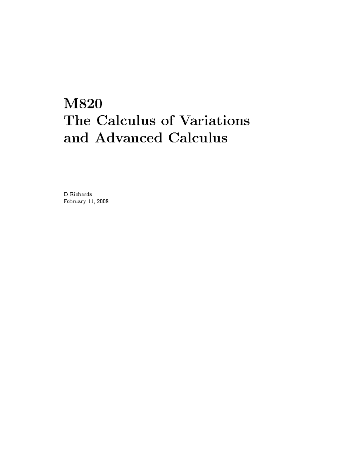 M820 - Block 1: Notes on Calculus of Variations and Advanced Calculus ...