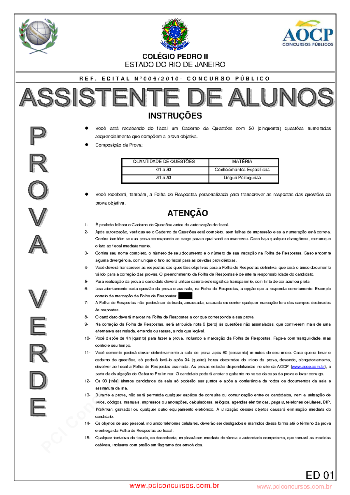 Prova Objetiva - Cargo: Assistente de Alunos - pcimarkpci - Studocu