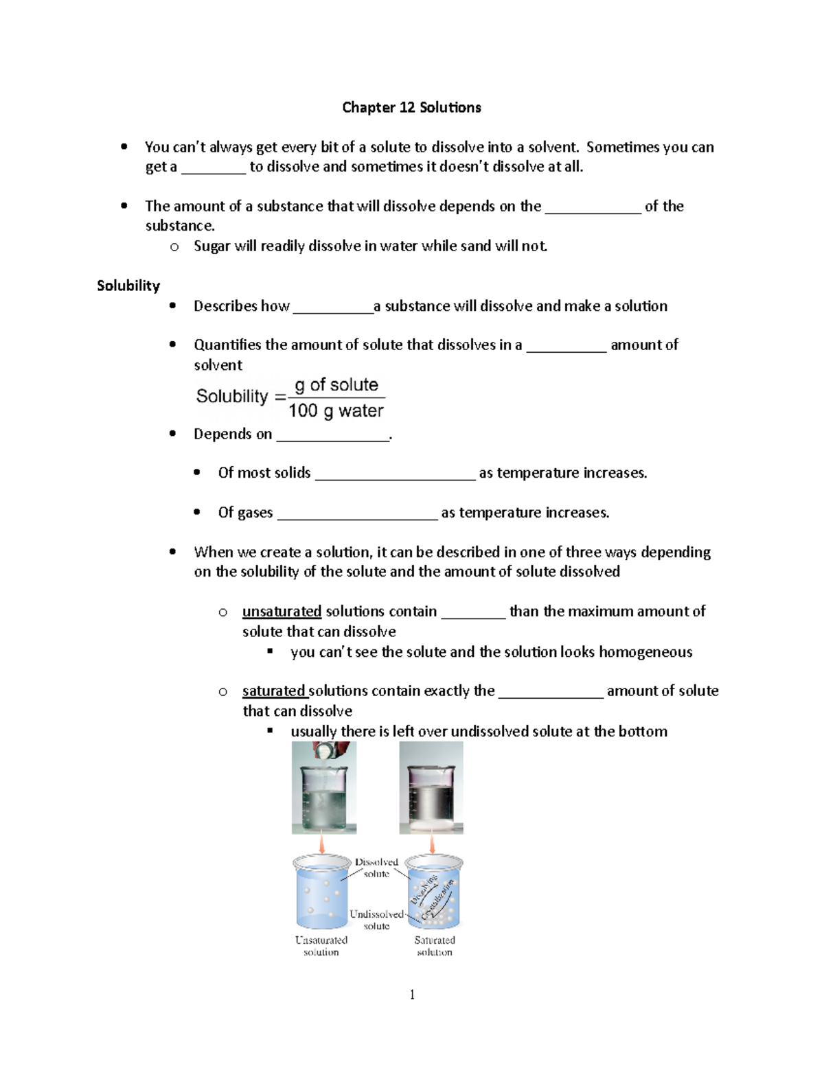 Solubility, Percent Concentration for Chem 095 - Chapter 12 Solutions ...
