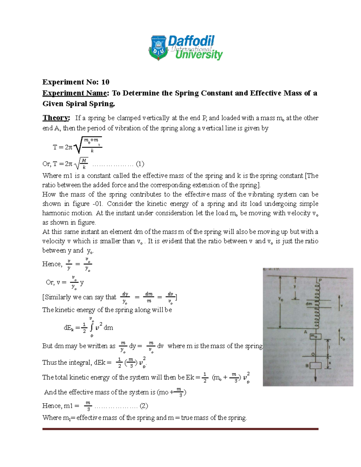 Experiment No. 10: Determining Spring Constant & Effective Mass - Studocu