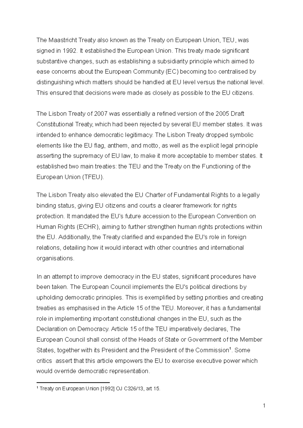 EU Formative Work: Analyzing the Maastricht and Lisbon Treaties - Studocu