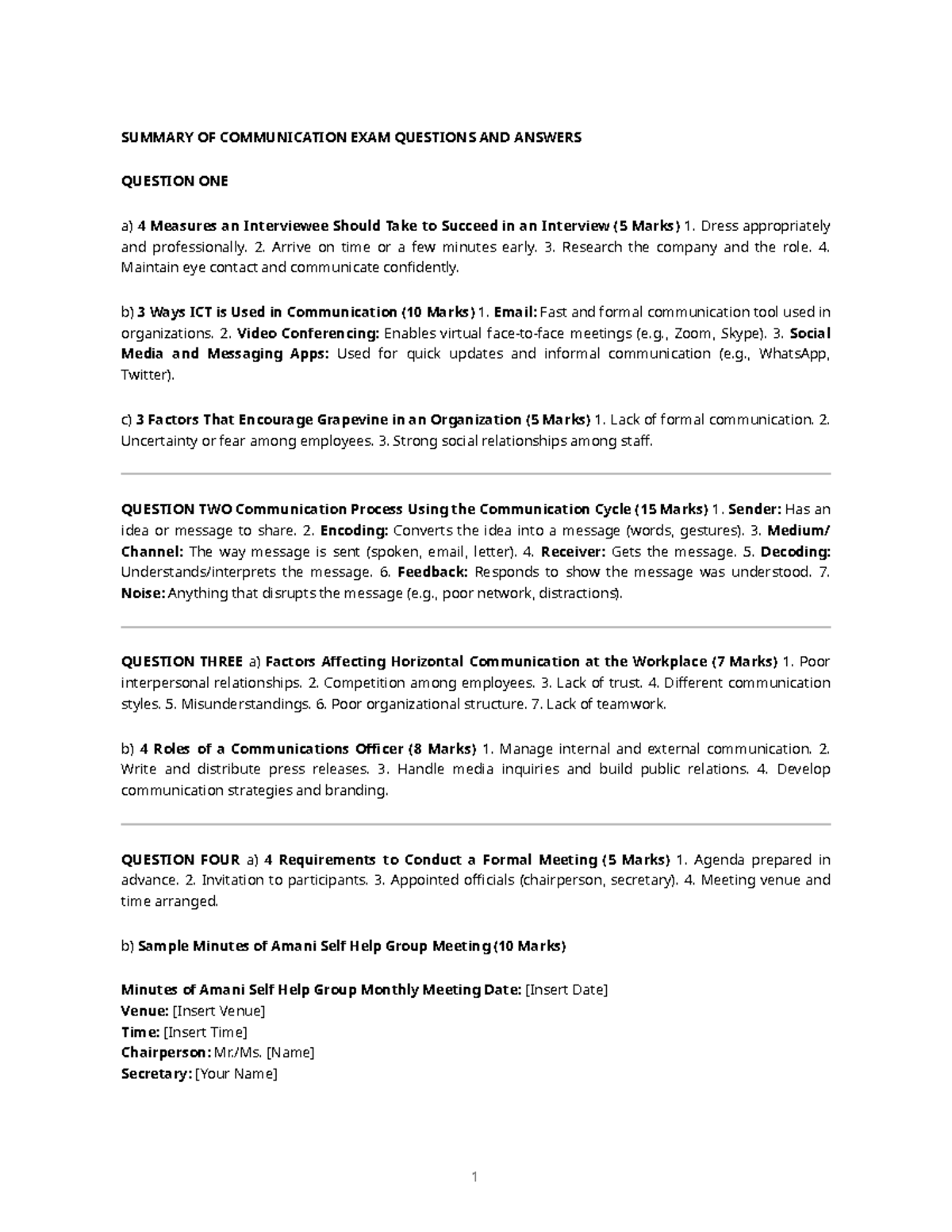 COMM 101: Summary of Communication Exam Questions & Answers - Studocu