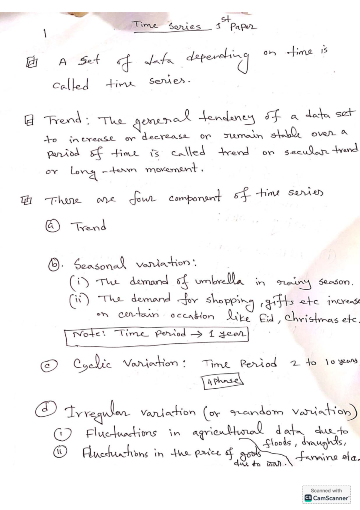 Stats 1st Paper: Understanding Time Series Components and Trends - Studocu