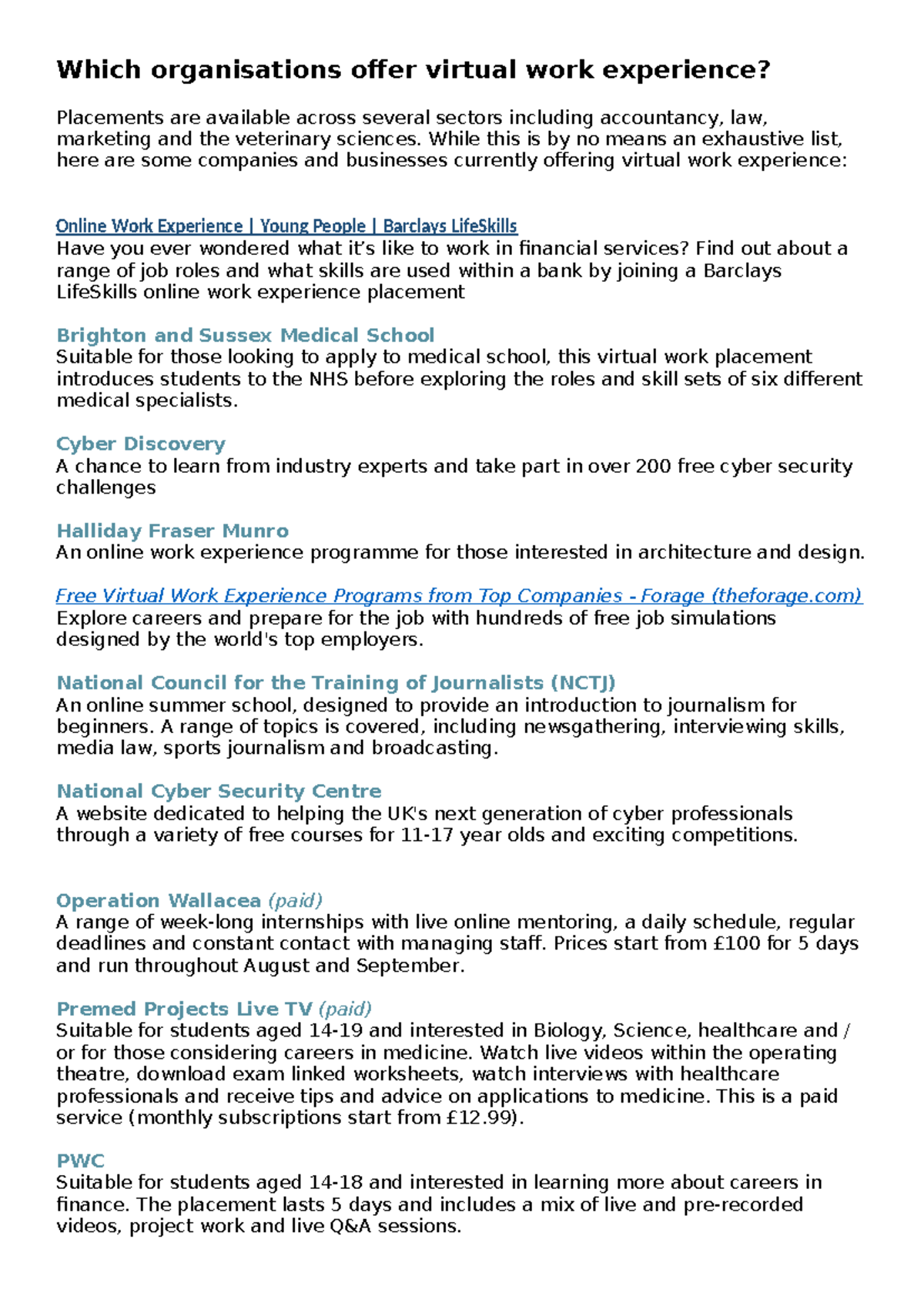 Virtual work experience - Which organisations offer virtual work ...