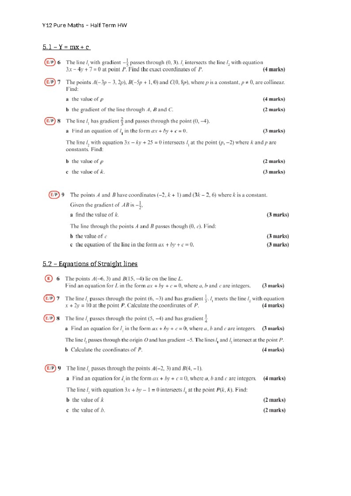 Y12 Pure Maths Half Term 1 Homework Overview and Solutions - Studocu