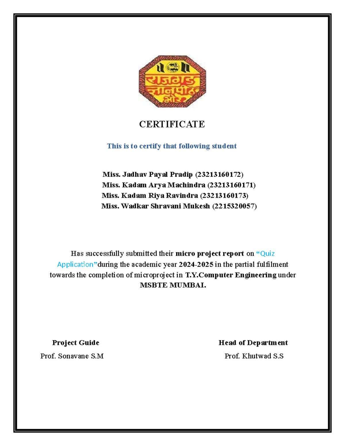 T.Y. Engineering Quiz Application Microproject Report - 2024-25 - Studocu