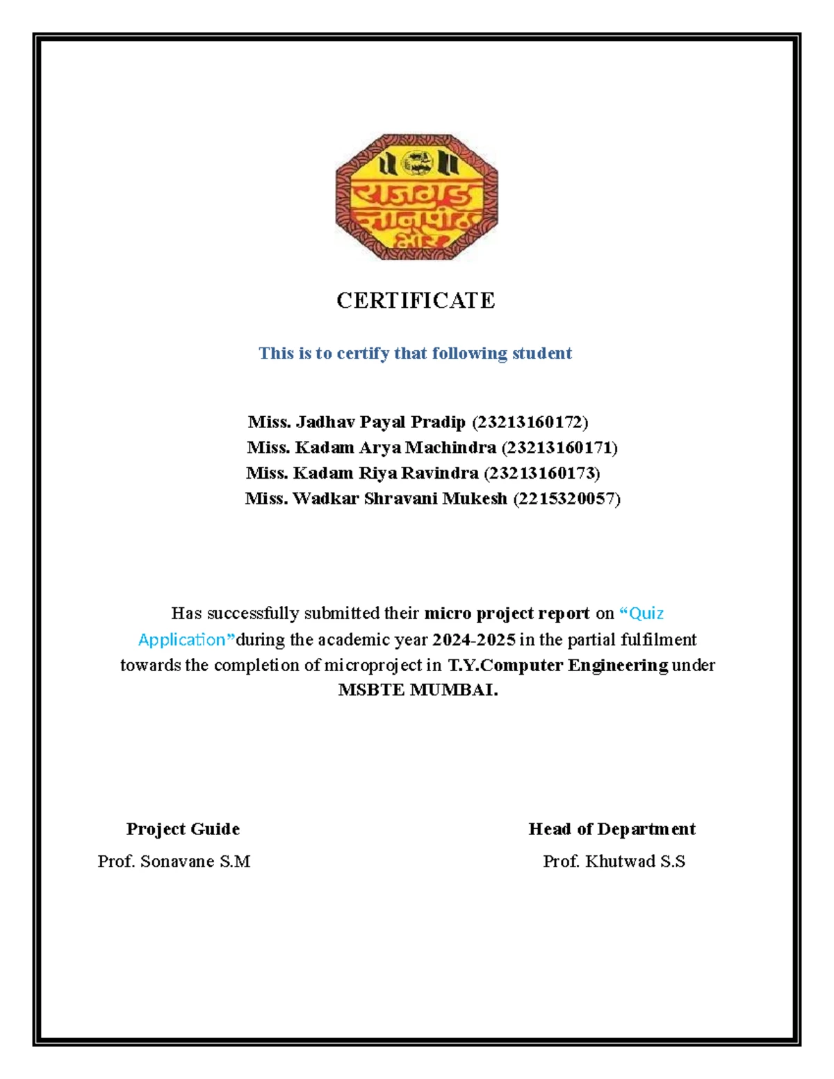 Cpp chapter - capstone project planning report - Rajgad Dnyanpeeth ...