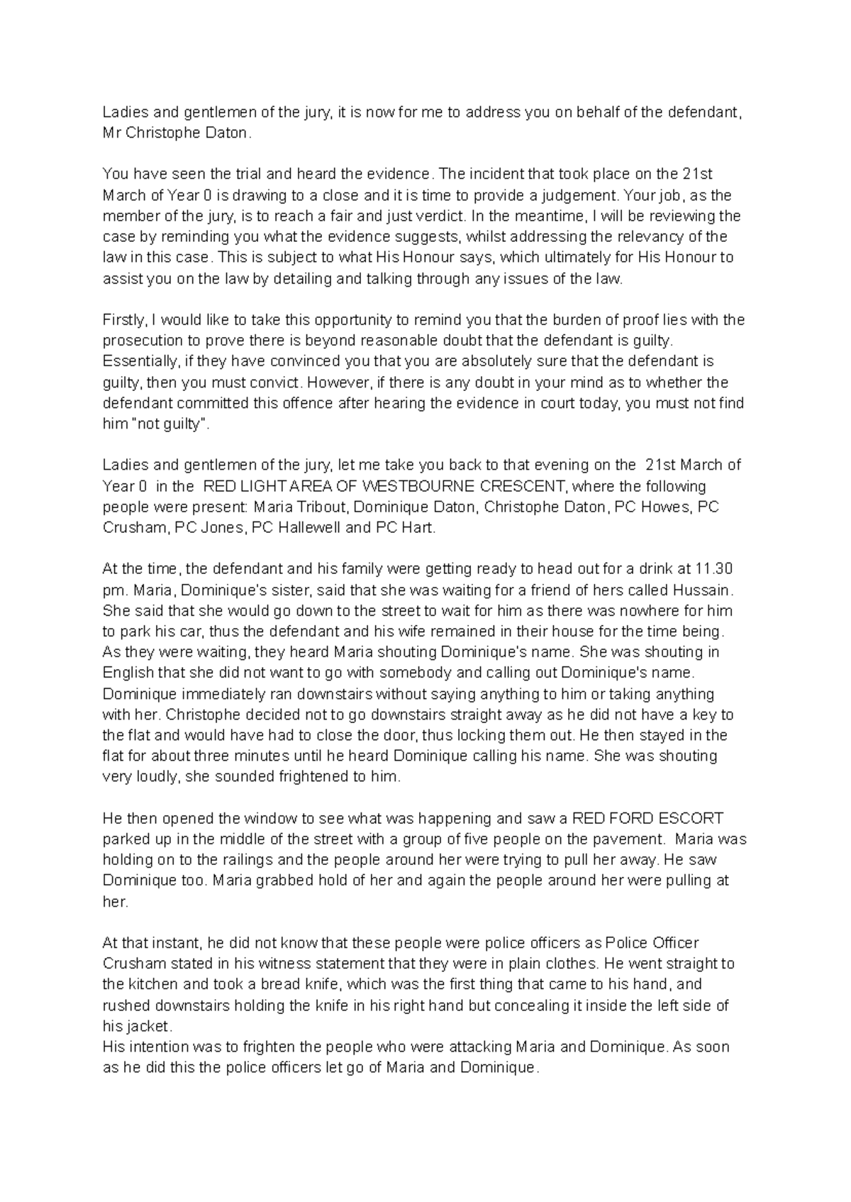 Closing Speech Summary: Comm Skills for Lawyers - Mr. Daton Case - Studocu