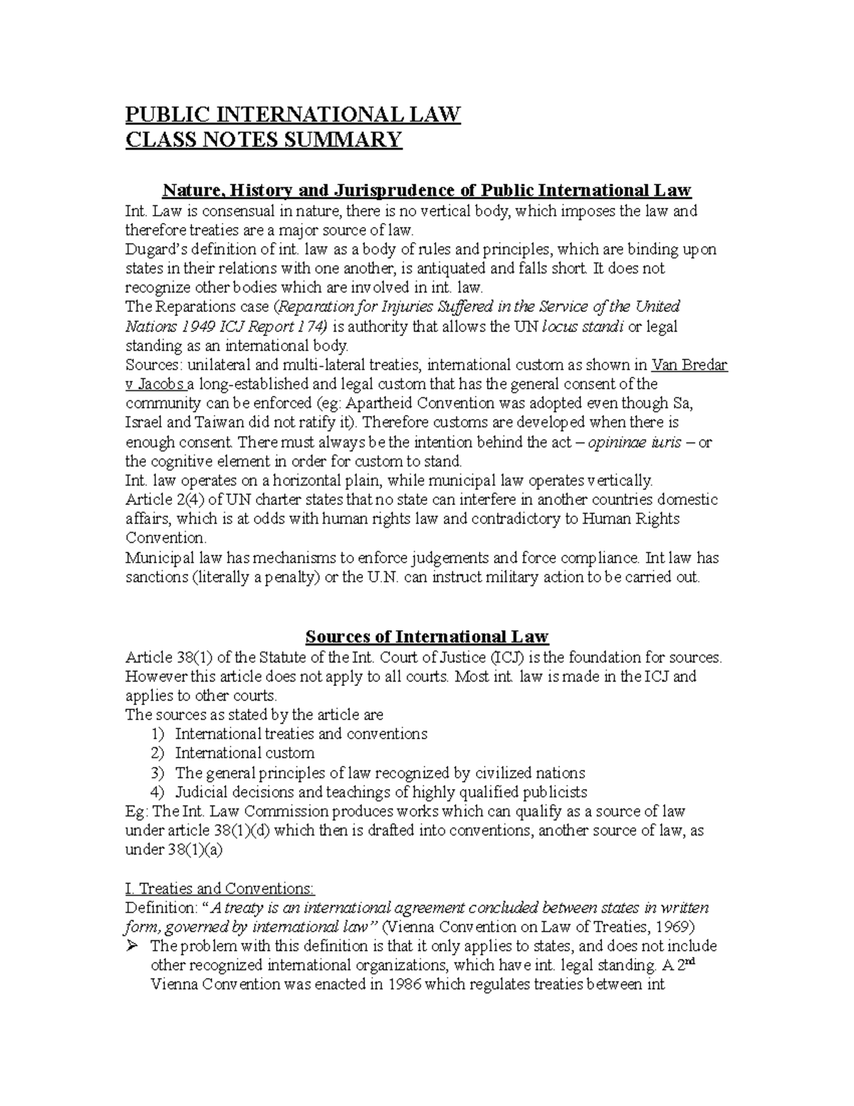 International Law (LAW 101): Key Class Notes & Summary - Studocu