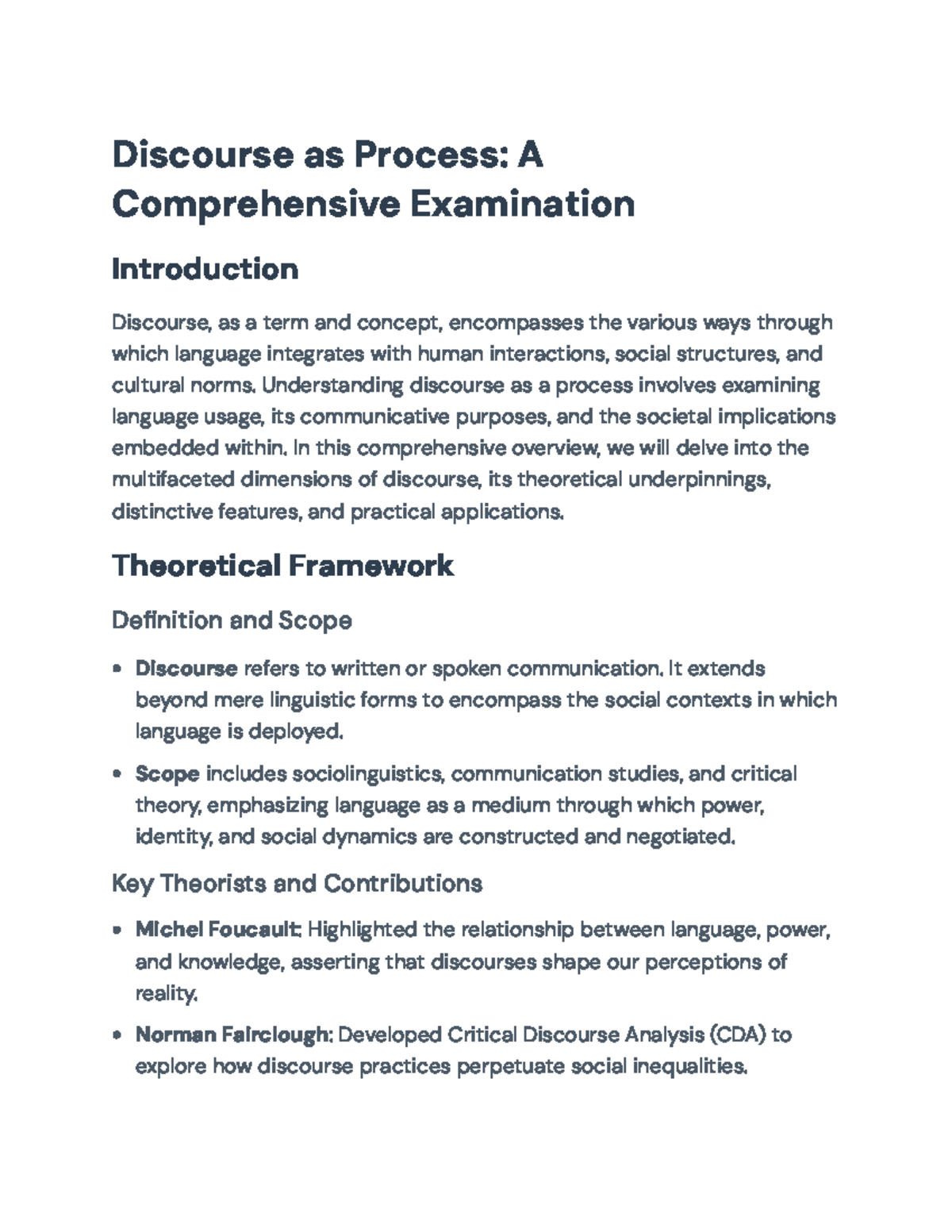 Comprehensive Examination of Discourse Processes and Implications ...