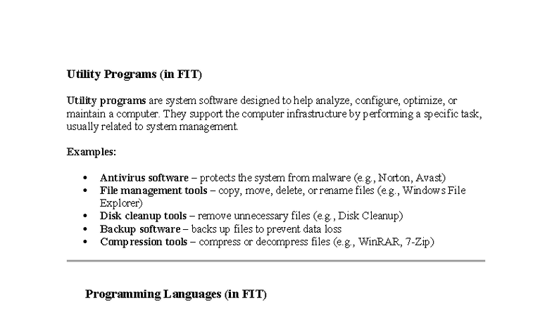 Utility Programs Overview (FIT) - Studocu