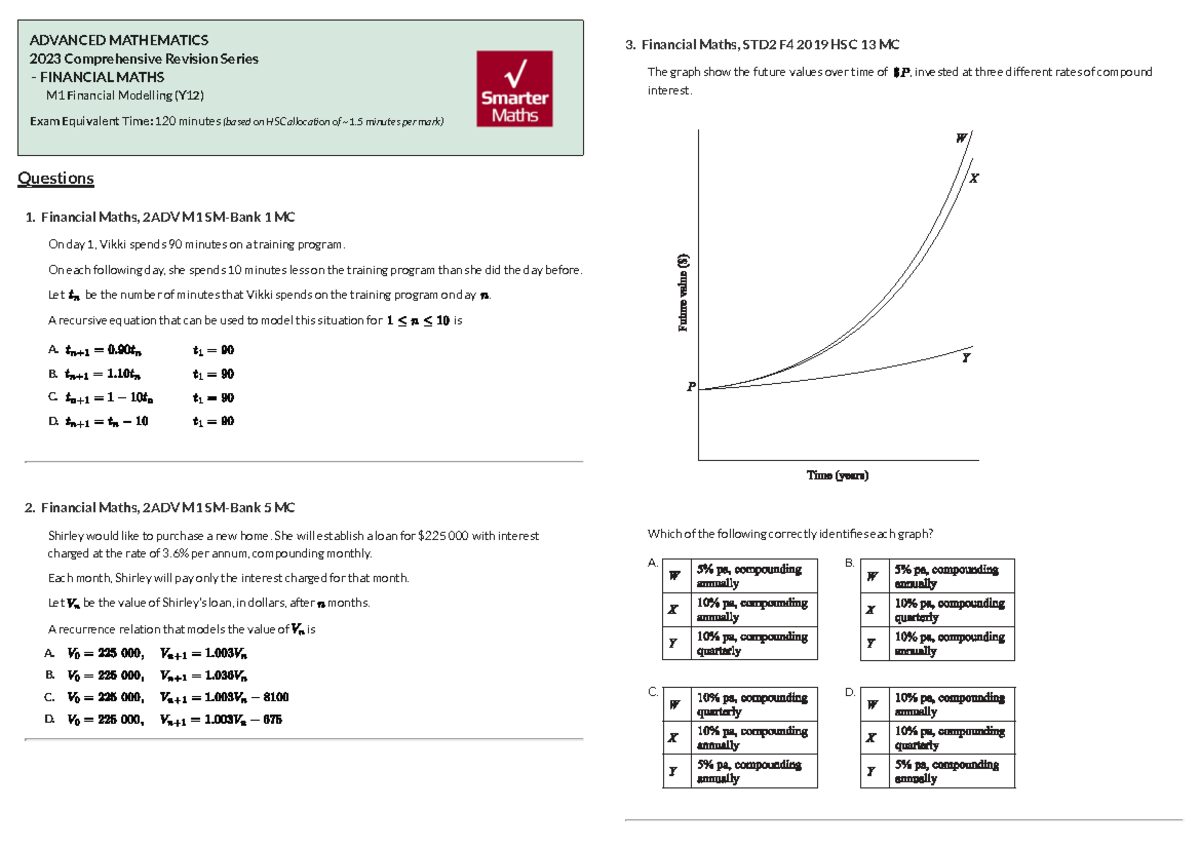 Financial Maths - Practice Questions (2AD M1) - Studocu