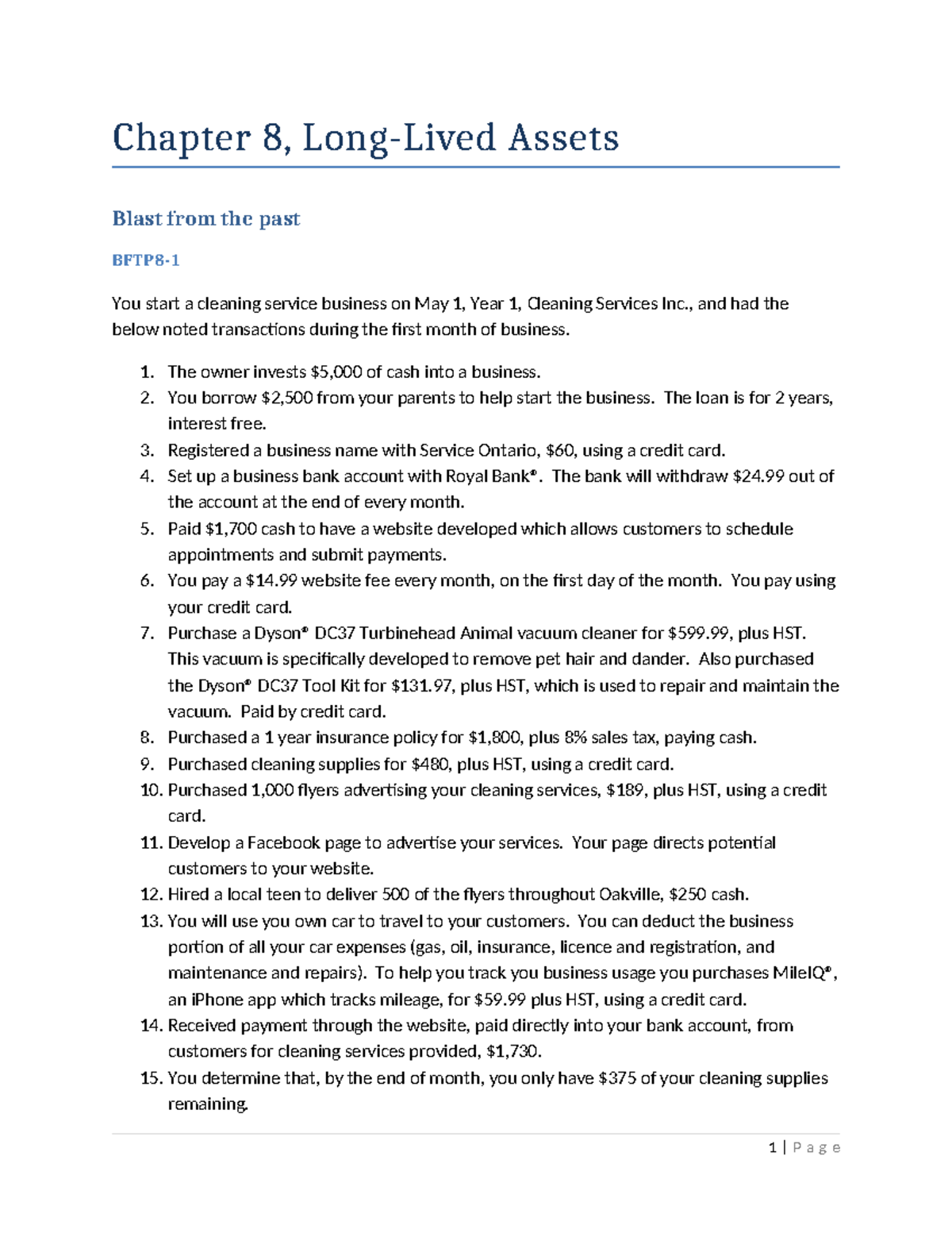 Chapter 8 - Long-Lived Assets Overview and Transactions Analysis ...