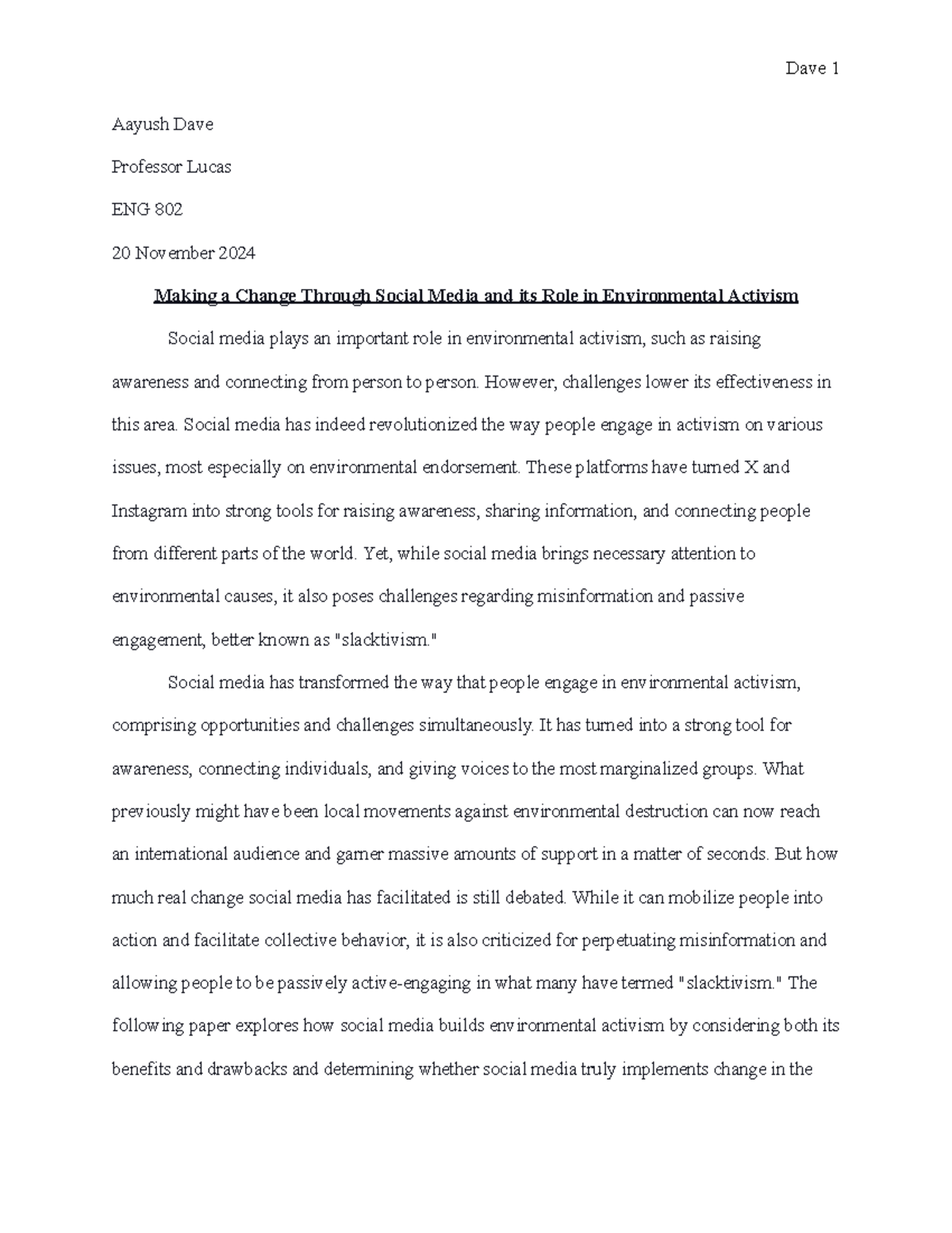 ENG 802 - The Impact of Social Media on Environmental Activism - Studocu