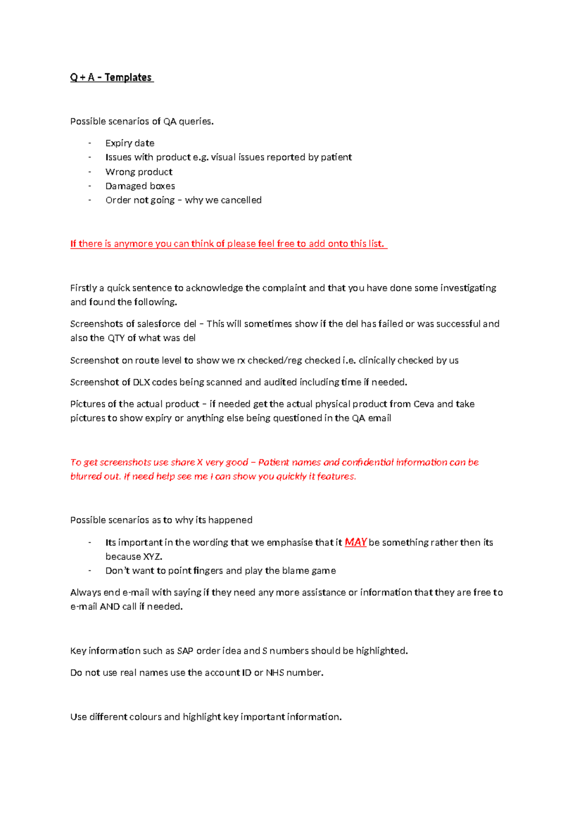 QA Email Template: Addressing Common Scenarios and Responses - Studocu