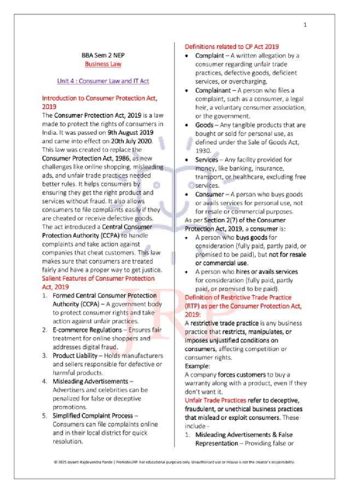 Final Exam Study Guide for BBA Sem 2: Consumer Protection & IT Act ...