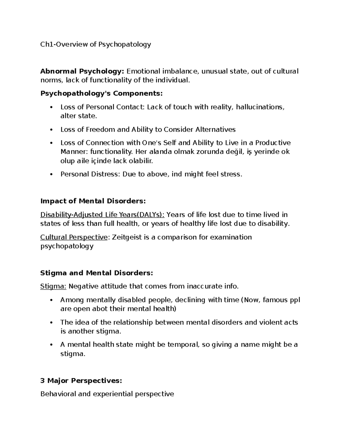 CH1 - Lecture Notes on Psychopathology & Abnormal Psychology - Studocu